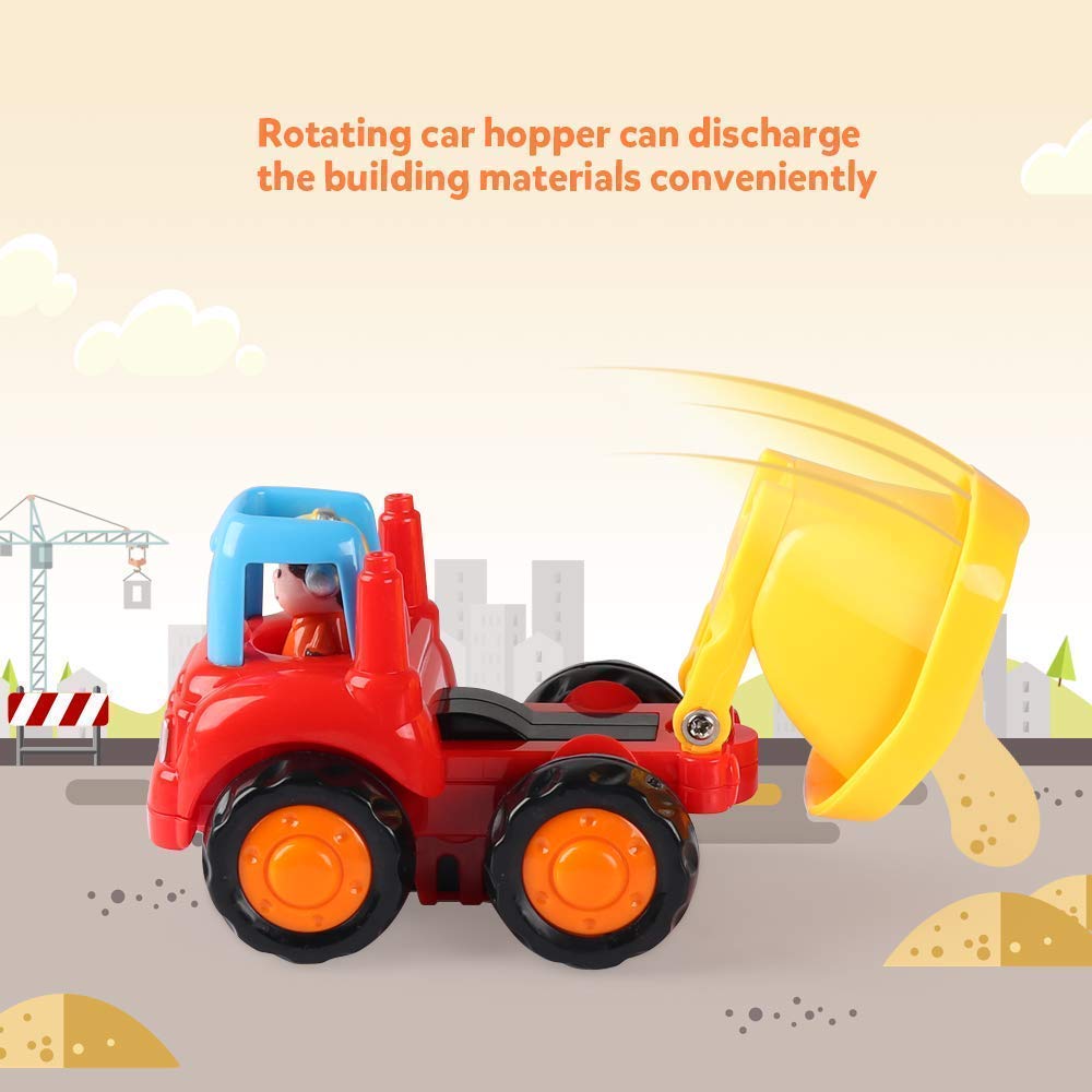 Coogam 4 Pack Friction Powered Construction Cars — Push & Go Trucks for Kids