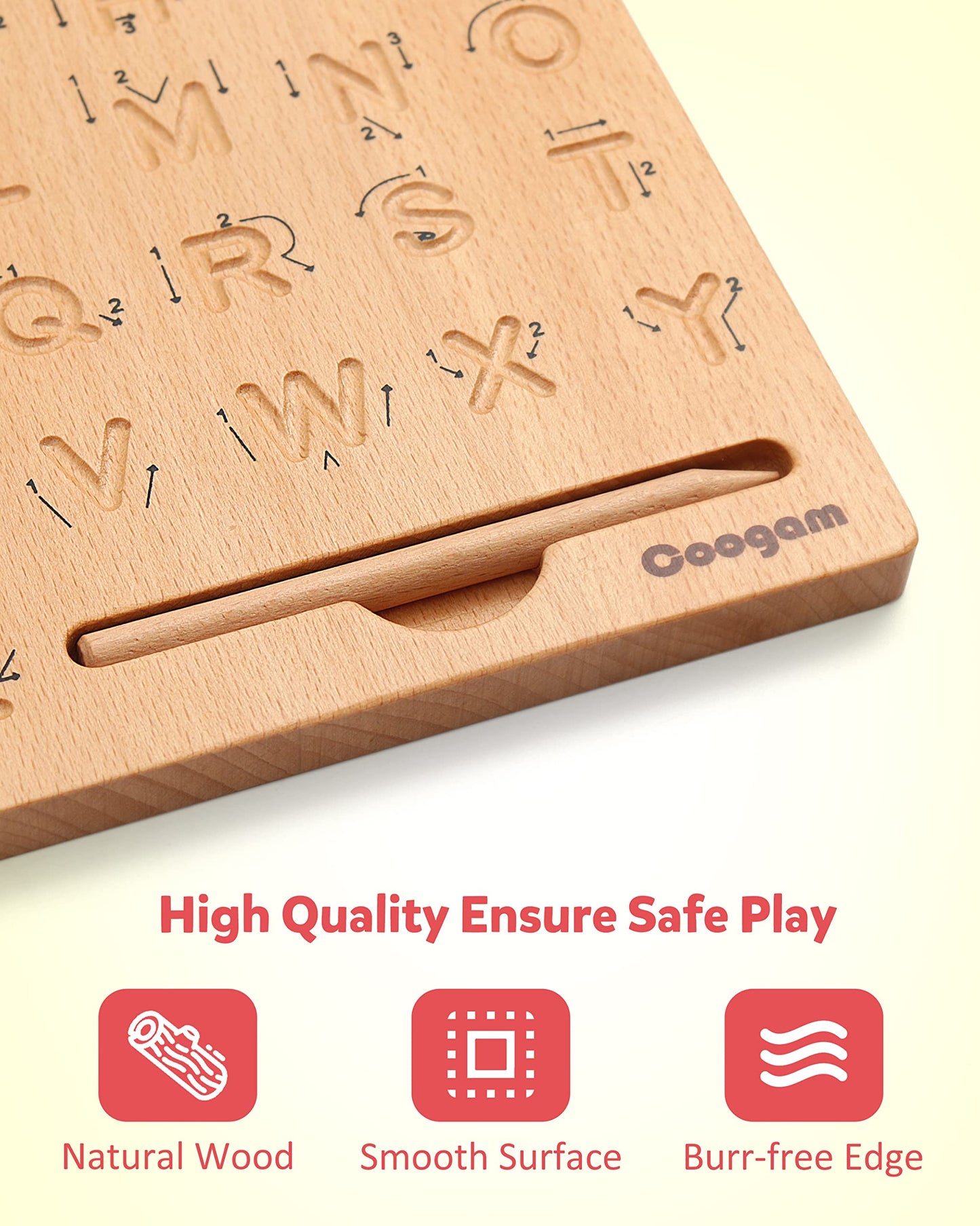 Coogam Wooden Letters Practice Board — Double-Sided Alphabet Tracing for Preschool