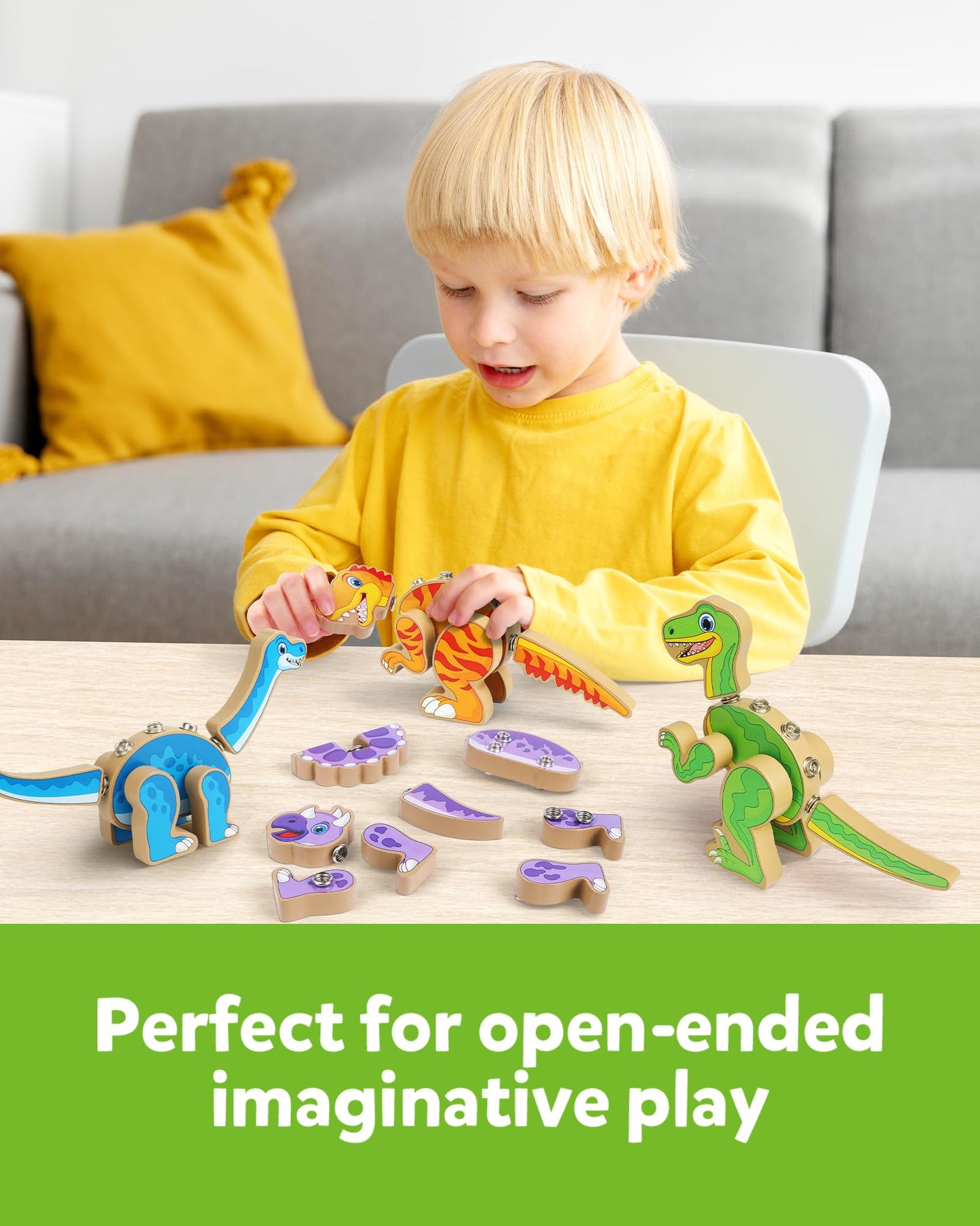 Coogam Build Your Own Dinosaurs Toy – Wooden STEM Take-Apart Builder for 3–5-Year-Olds
