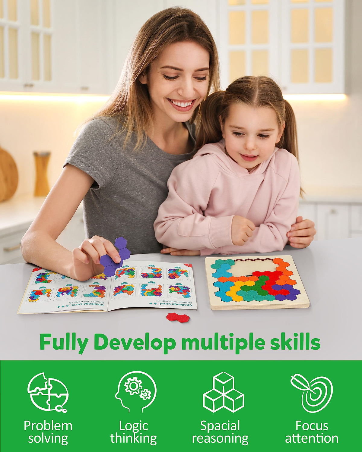 Coogam Wooden Tangram Puzzle – Colorful Tangram Brain Teaser & Montessori STEM Toy