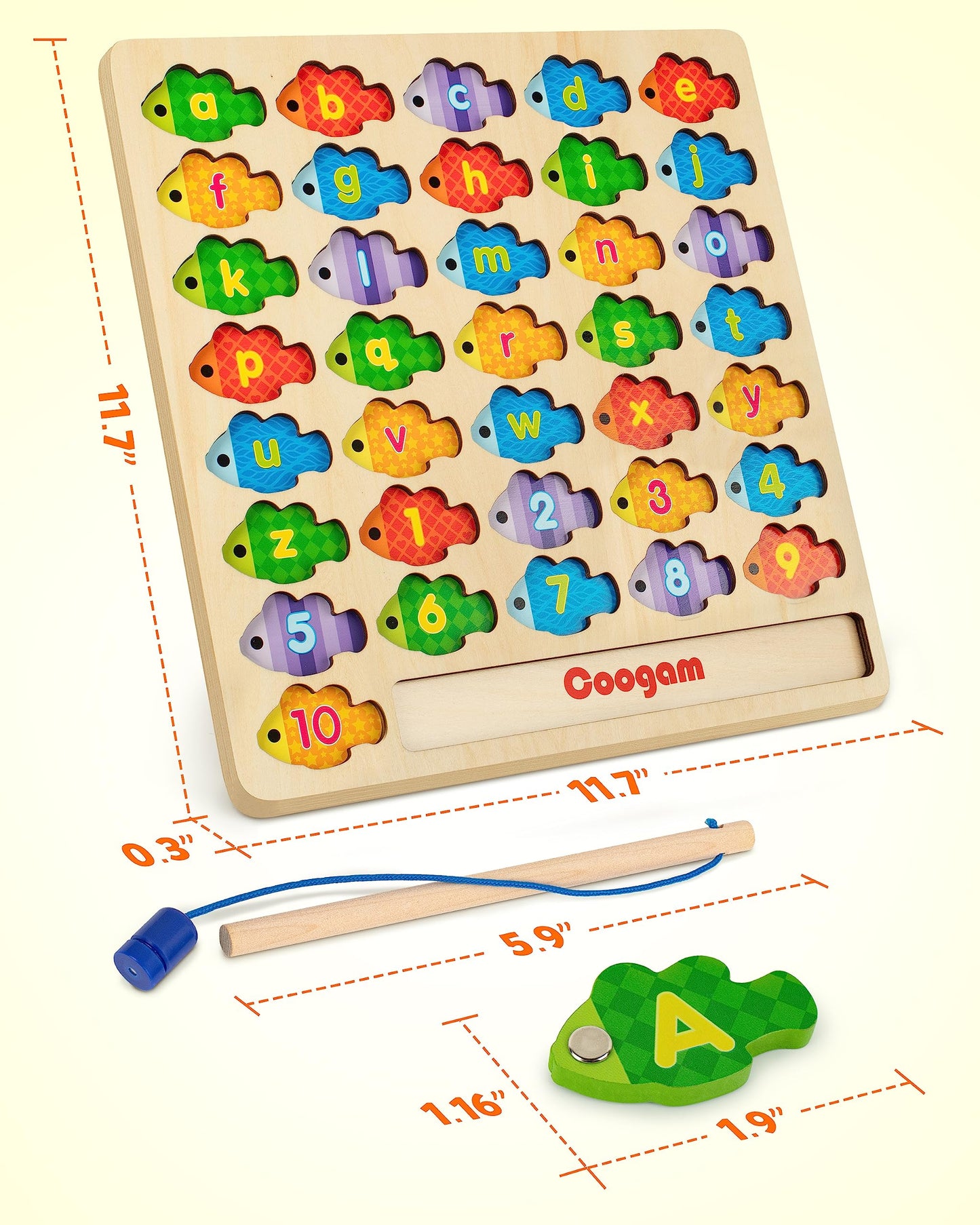 Coogam Magnetic Alphabet Numbers Fishing Game – Wooden Montessori Toy for Preschoolers