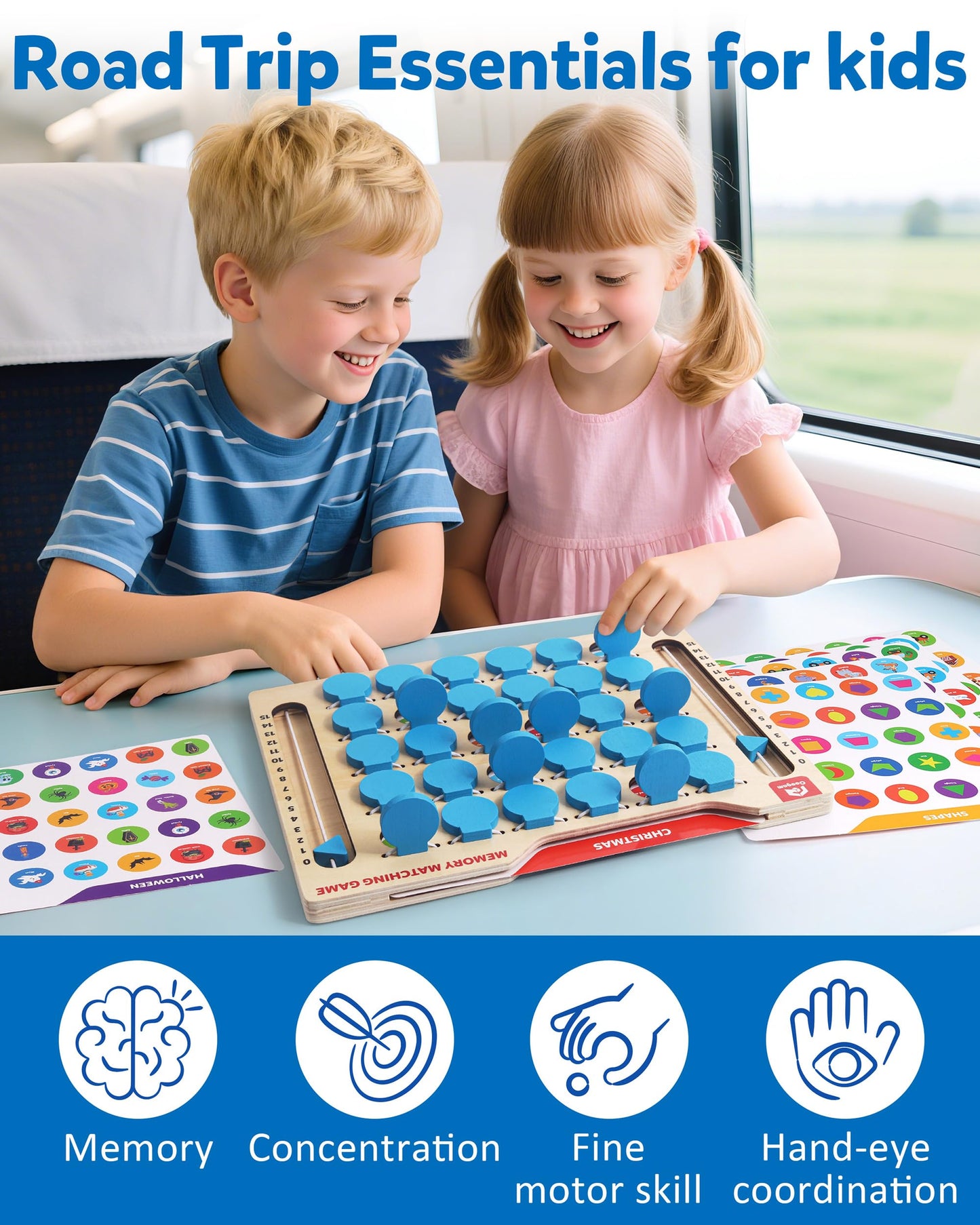 Coogam Memory Matching Game – Wooden Travel Toy for Kids 3–5 | Screen-Free Learning & Fun
