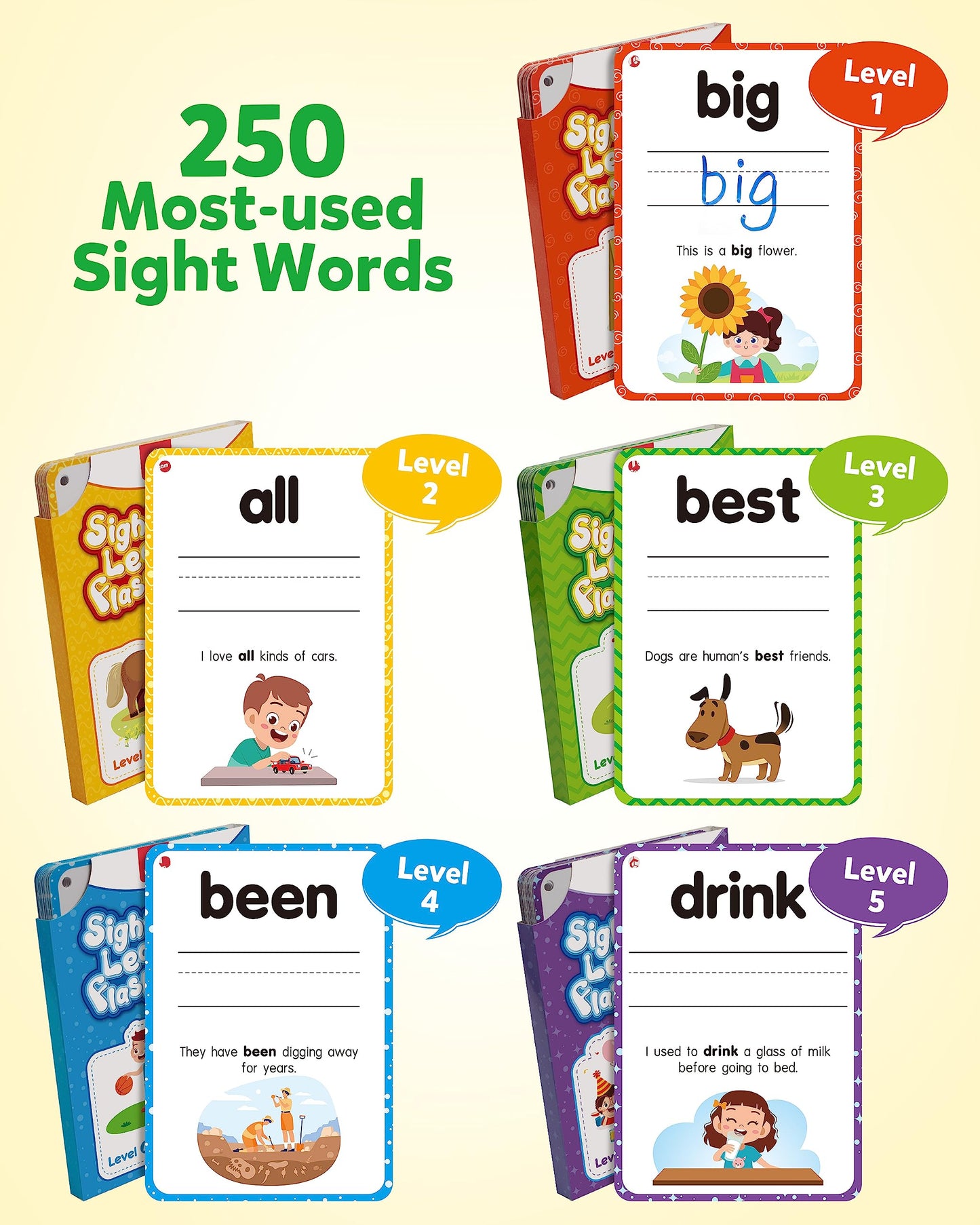 Coogam Sight Words Flash Cards – 250 Dolch Words for Kindergarten & Preschool