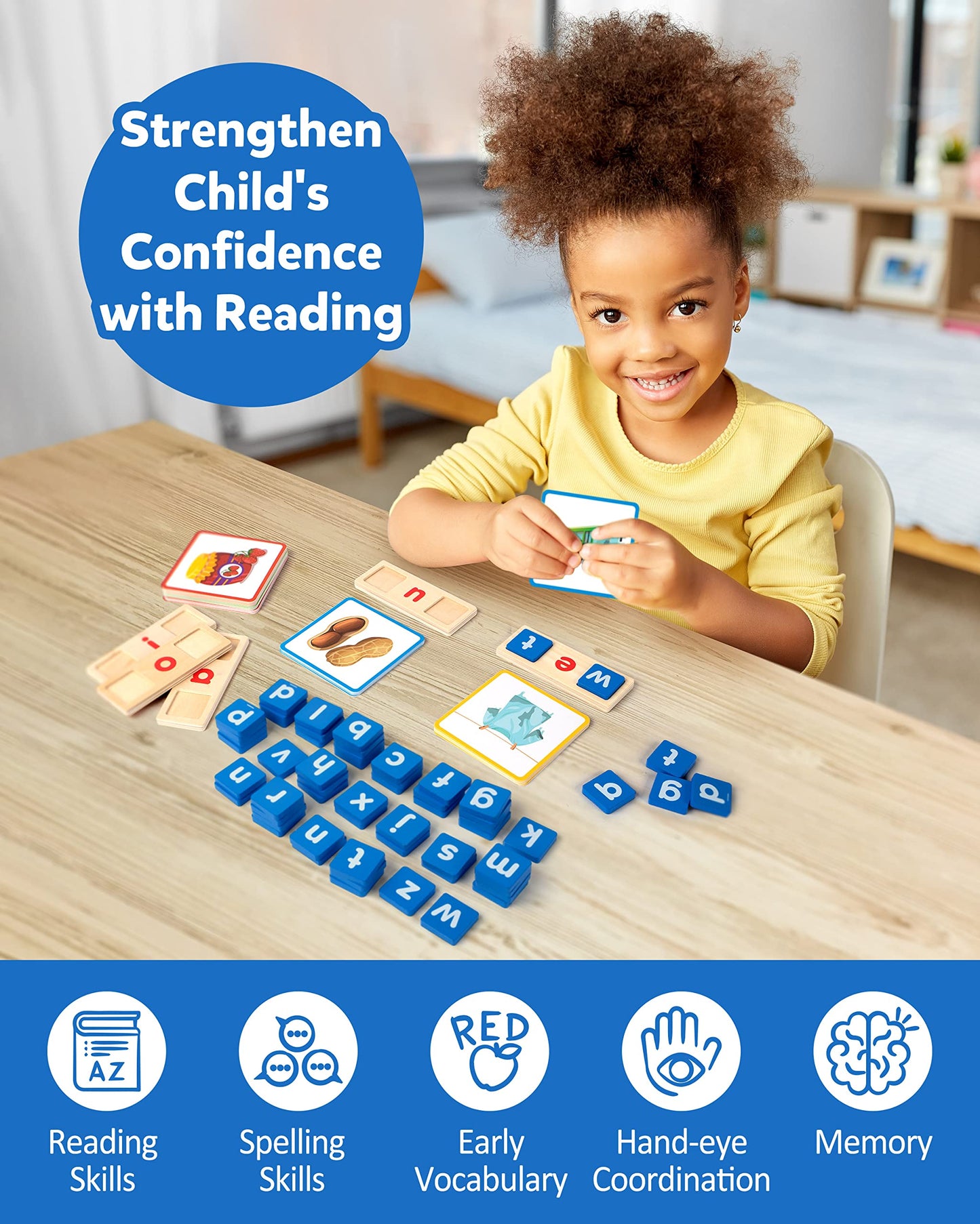 Coogam Wooden Short Vowel Reading Letters — Montessori Phonics Set for Ages 3–5