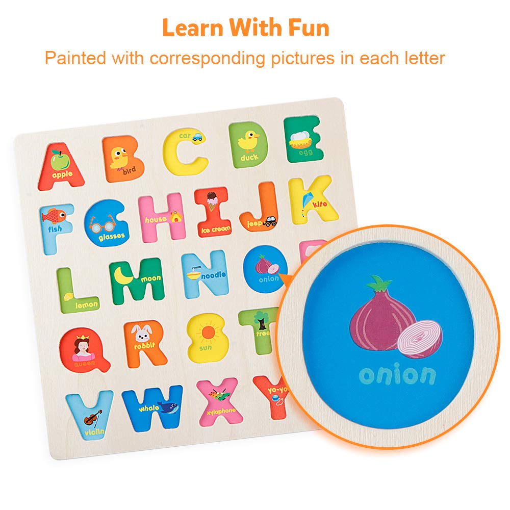 Coogam Wooden Alphabet Puzzle – ABC Letters Sorting Board for Montessori Learning