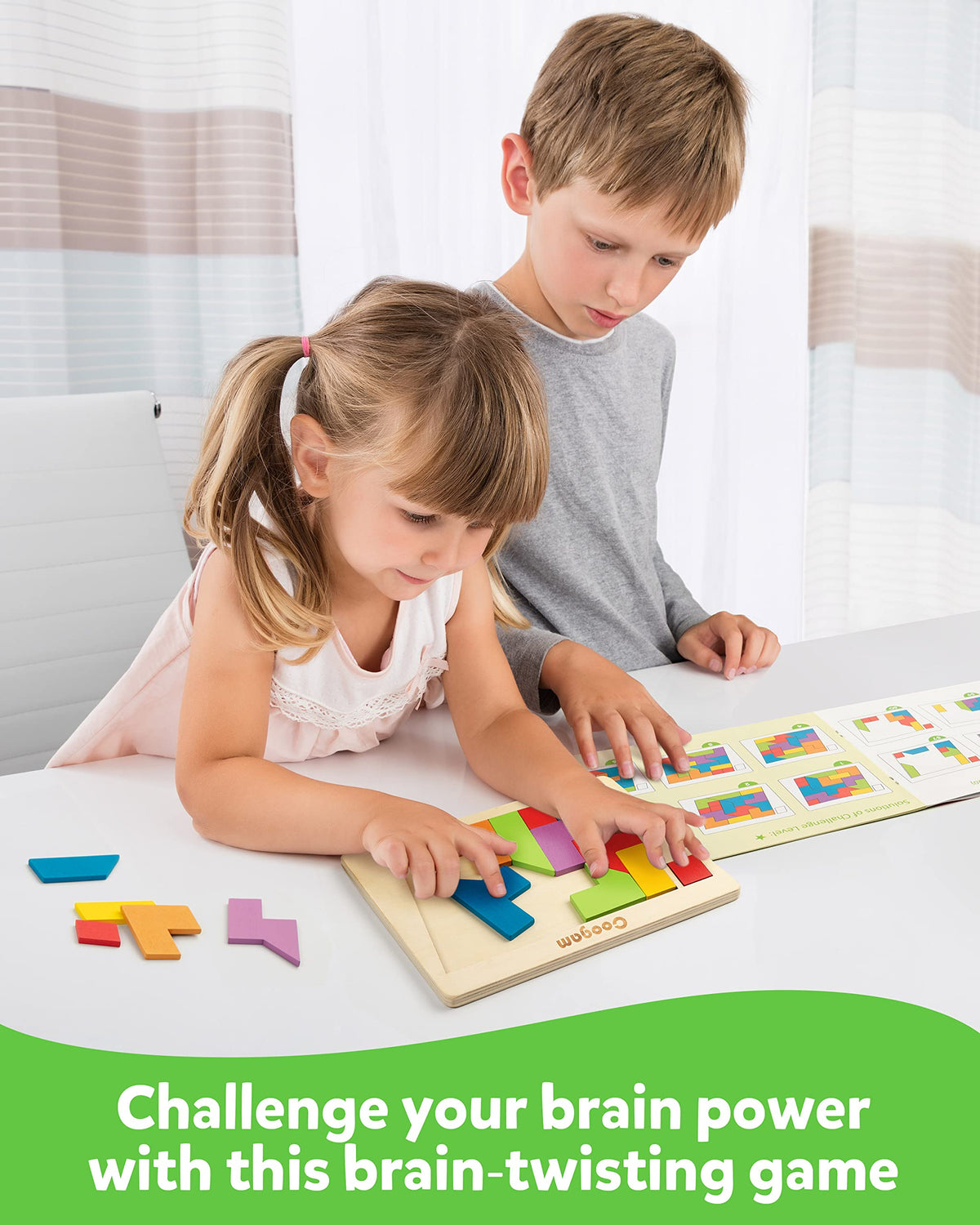 Coogam Wooden Tangram Puzzle Blocks – 60 Challenges | Montessori STEM Toy for All Ages