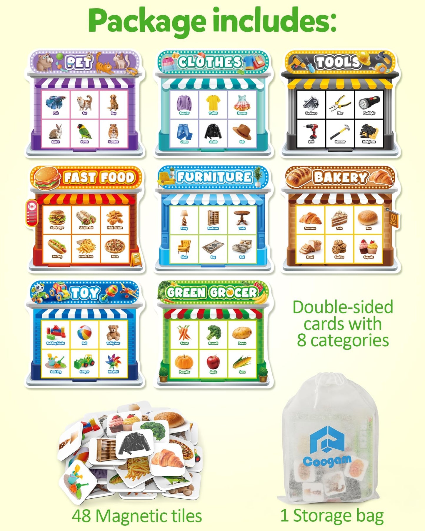 Coogam Magnetic Sorting Toys – Montessori Fridge Magnets, 8 Themes for Toddlers 3-8