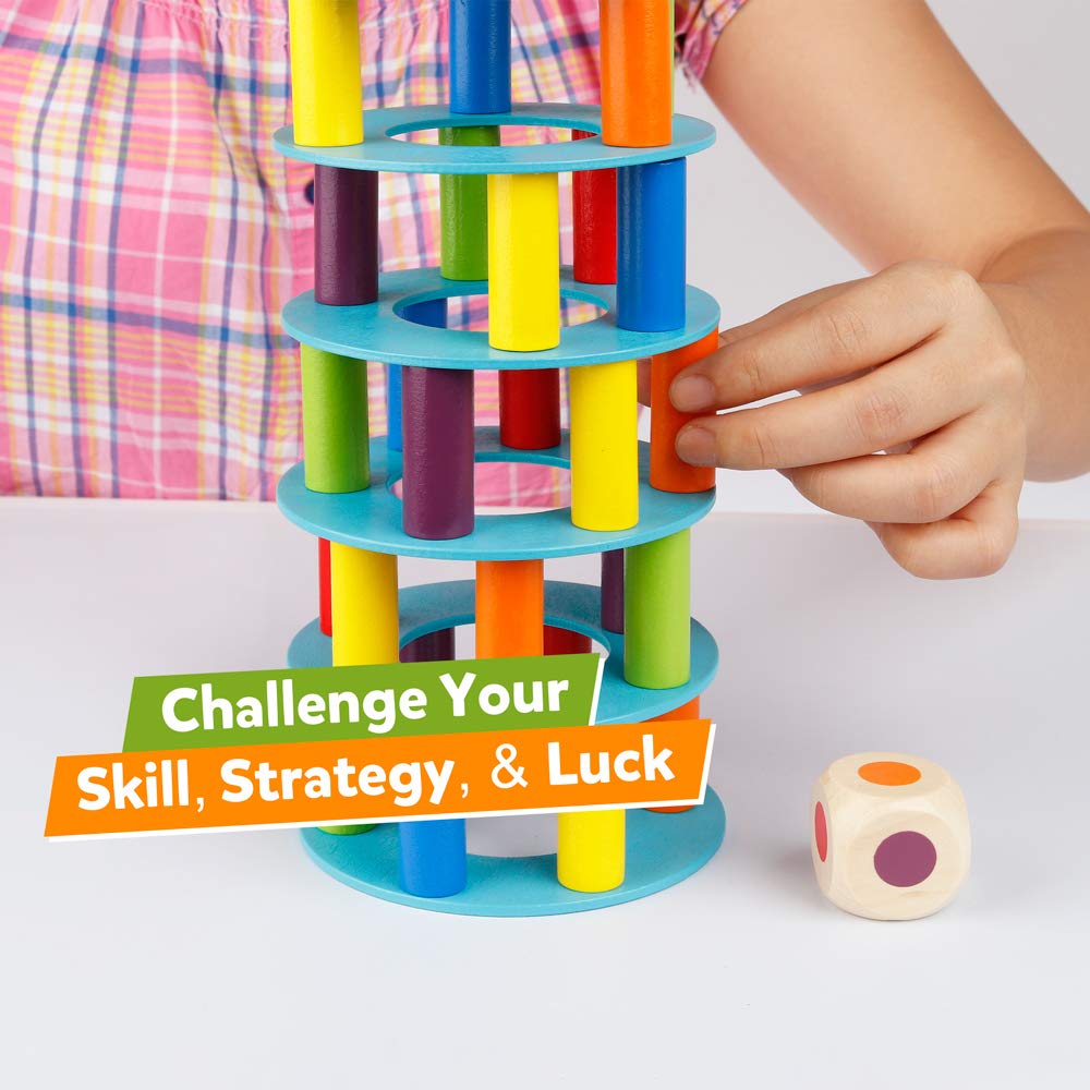 Coogam Wooden Tower Stacking Game - Montessori Blocks for Fine Motor Skills and Family Fun