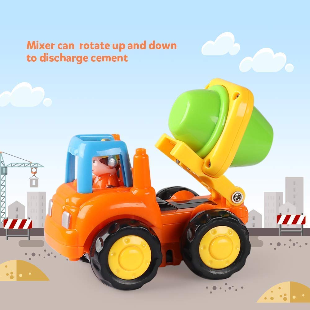 Coogam 4 Pack Friction Powered Construction Cars — Push & Go Trucks for Kids