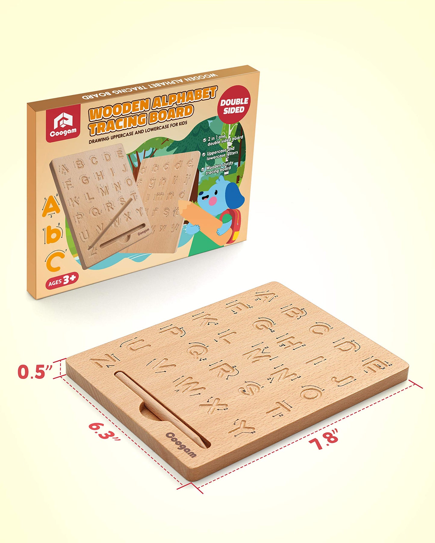 Coogam Wooden Letters Practice Board — Double-Sided Alphabet Tracing for Preschool