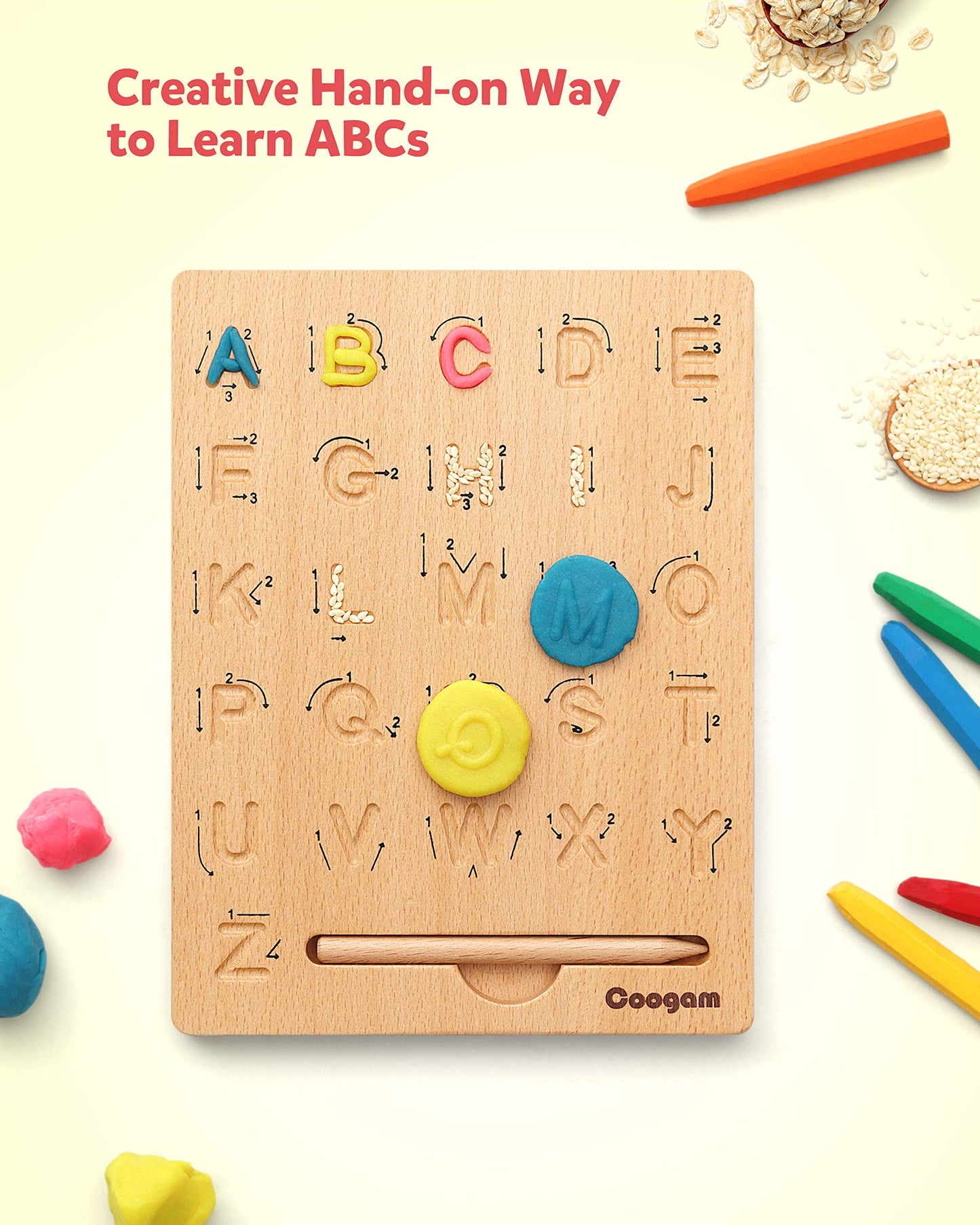 Coogam Wooden Letters Practice Board — Double-Sided Alphabet Tracing for Preschool
