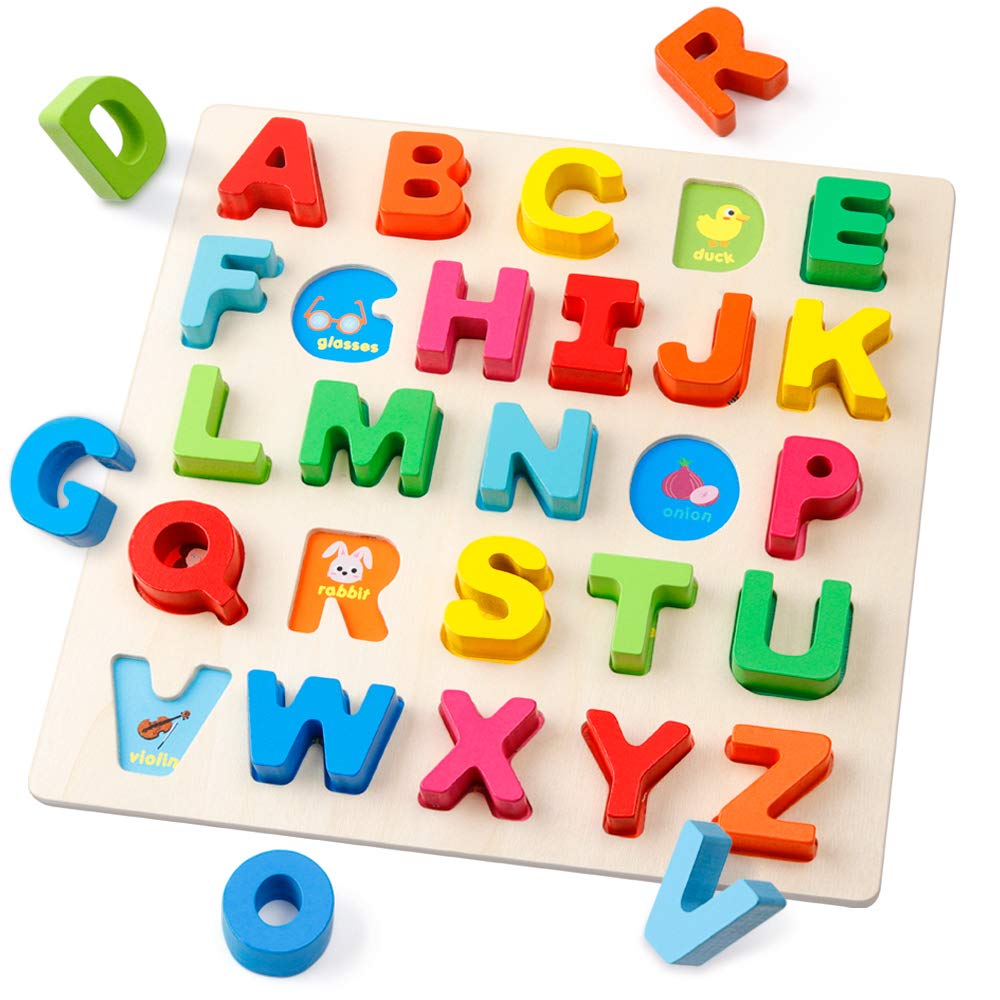 Coogam Wooden Alphabet Puzzle – ABC Letters Sorting Board for Montessori Learning