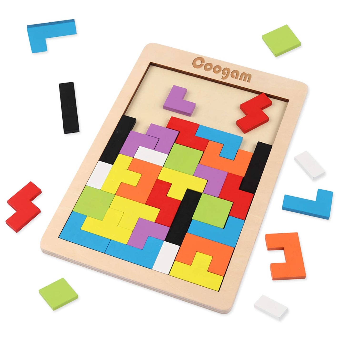 Coogam Wooden Blocks Puzzle – Colorful 40-Piece Tangram Jigsaw Brain Teasers