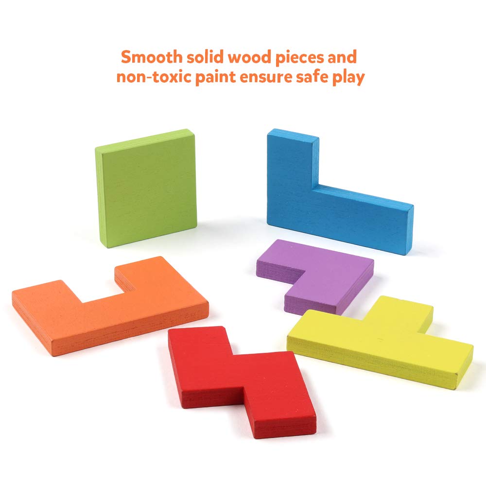 Coogam Wooden Blocks Puzzle – Colorful 40-Piece Tangram Jigsaw Brain Teasers