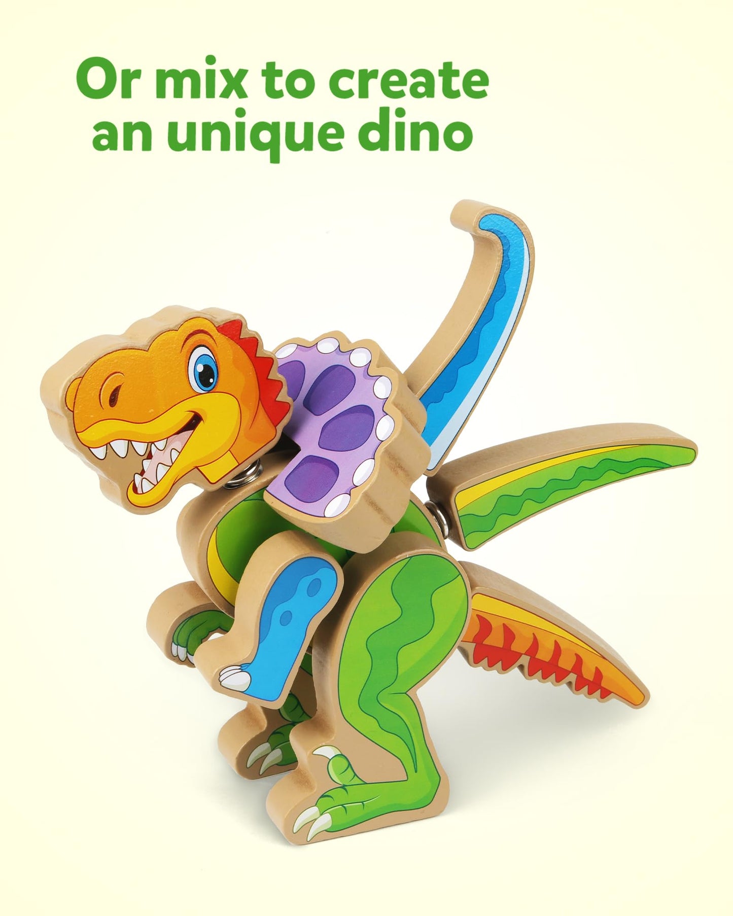 Coogam Build Your Own Dinosaurs Toy – Wooden STEM Take-Apart Builder for 3–5-Year-Olds
