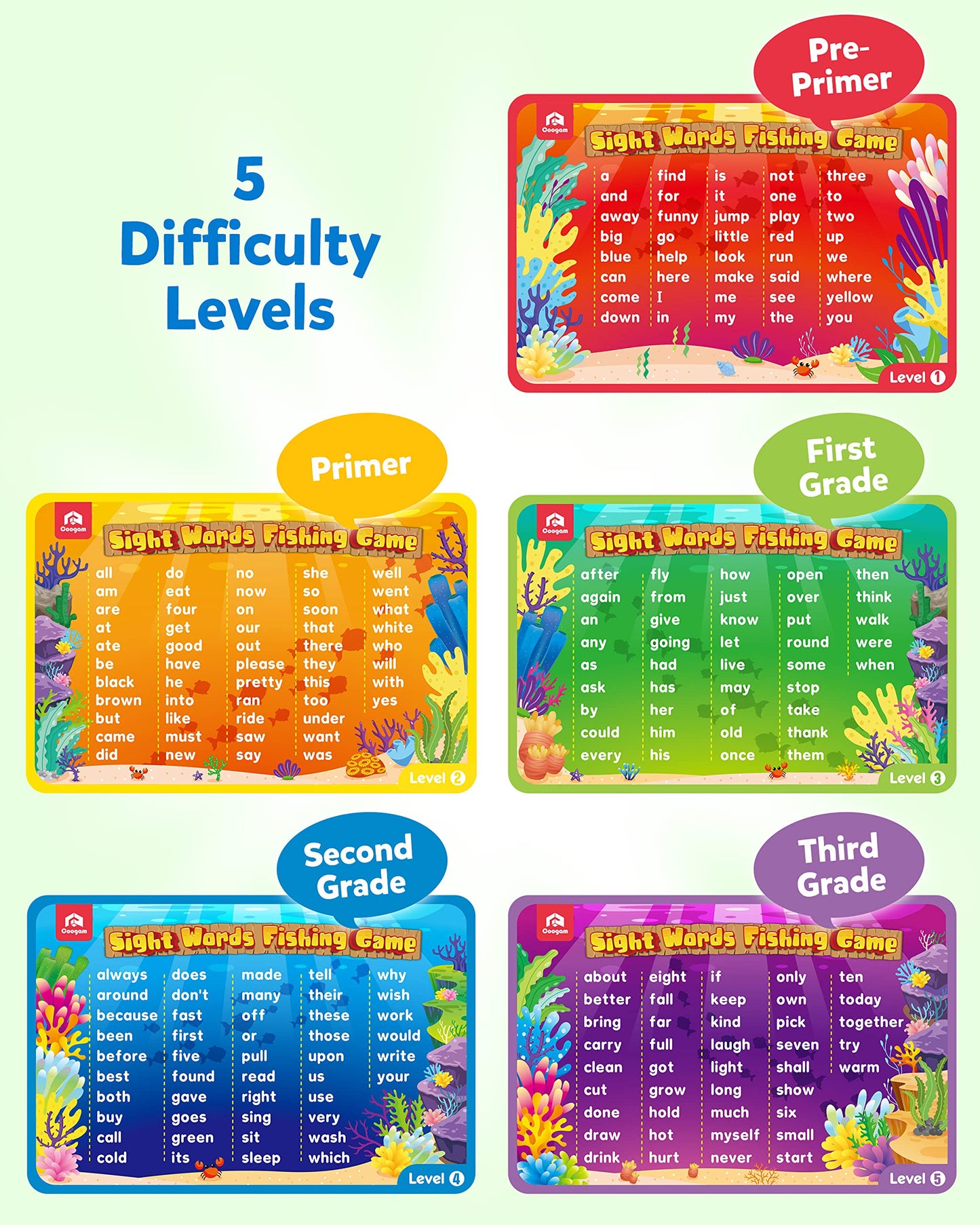 Coogam Wooden Magnetic Fishing Sight Words Game | Dolch Flashcards for Preschool