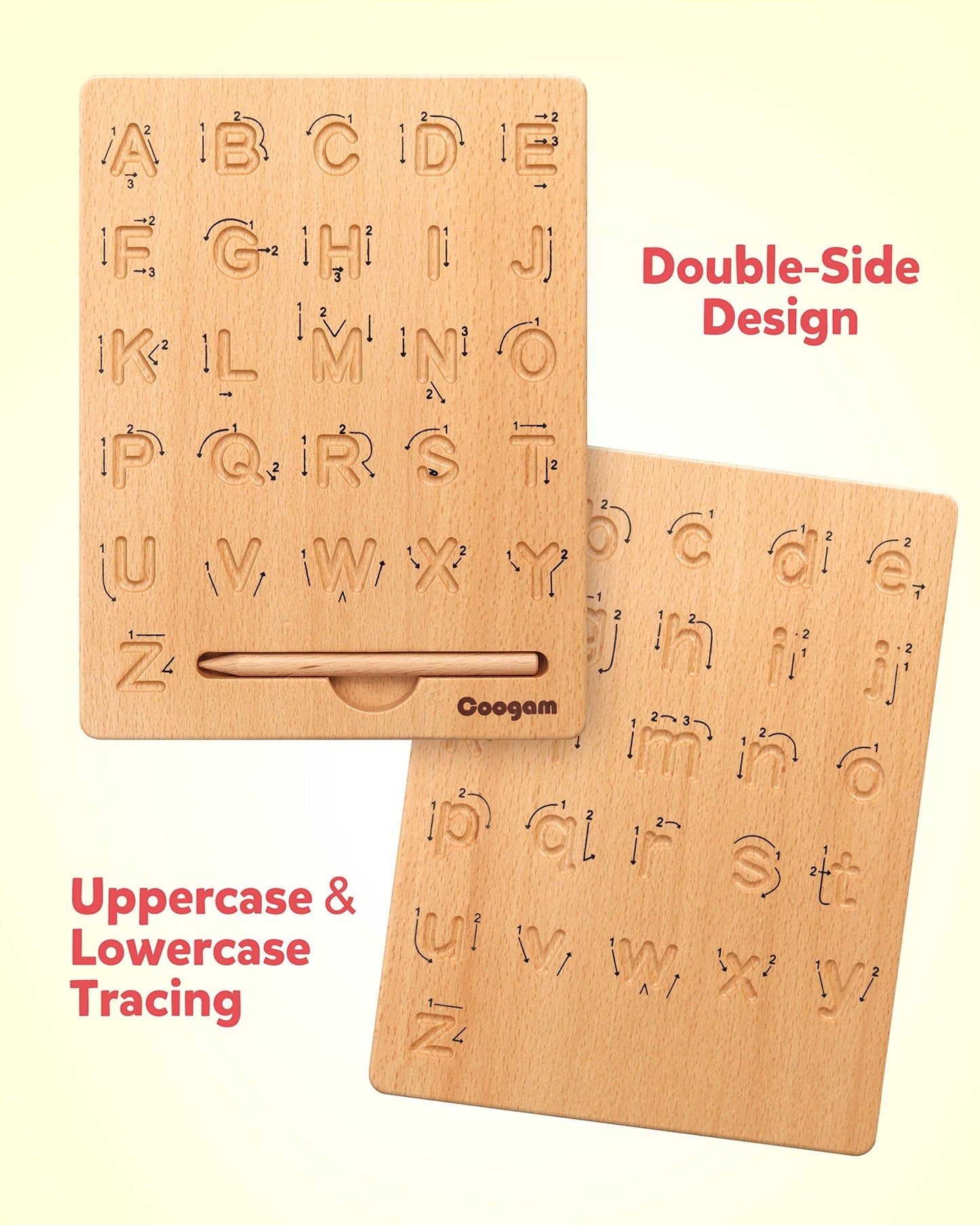 Coogam Wooden Letters Practice Board — Double-Sided Alphabet Tracing for Preschool