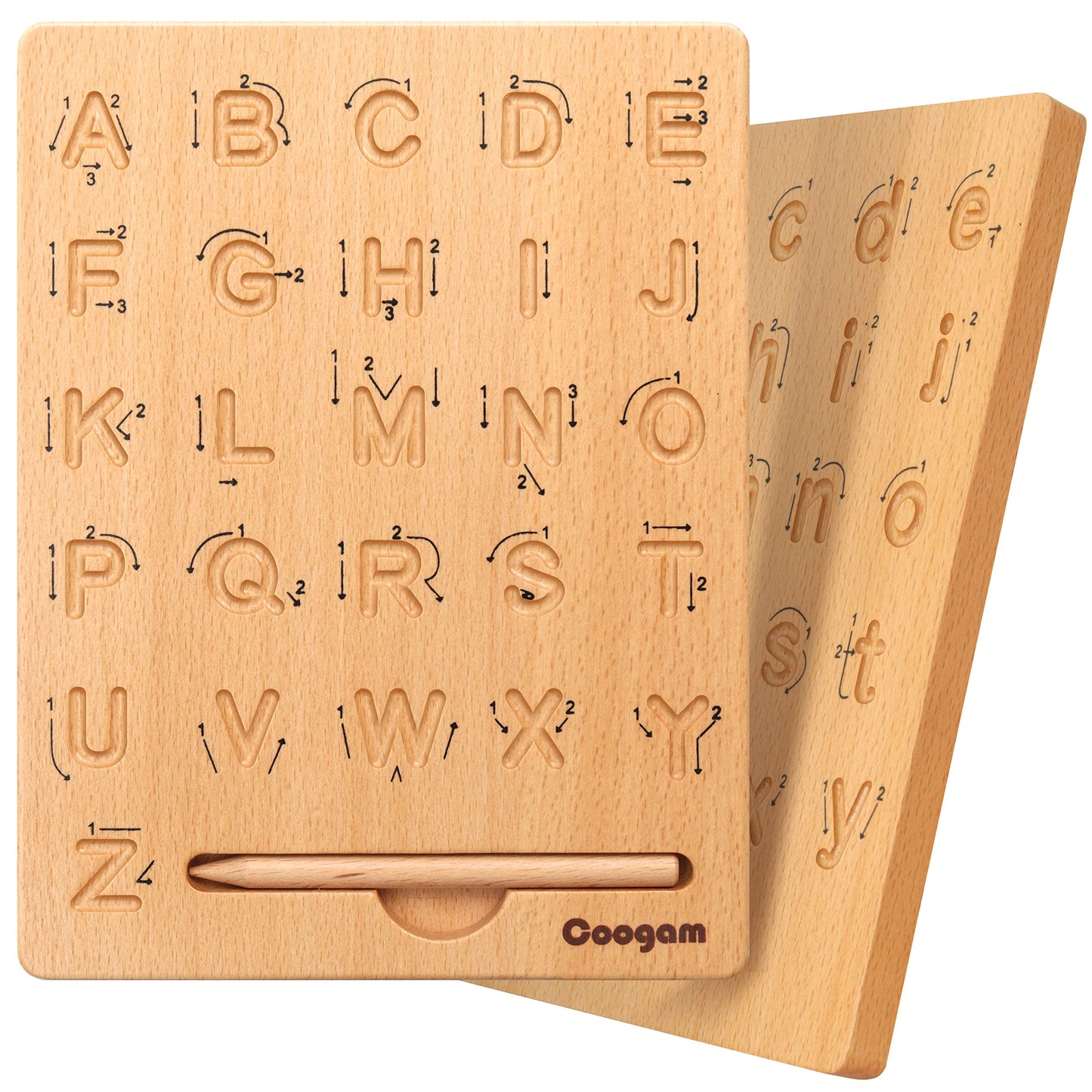 Coogam Wooden Letters Practice Board — Double-Sided Alphabet Tracing for Preschool