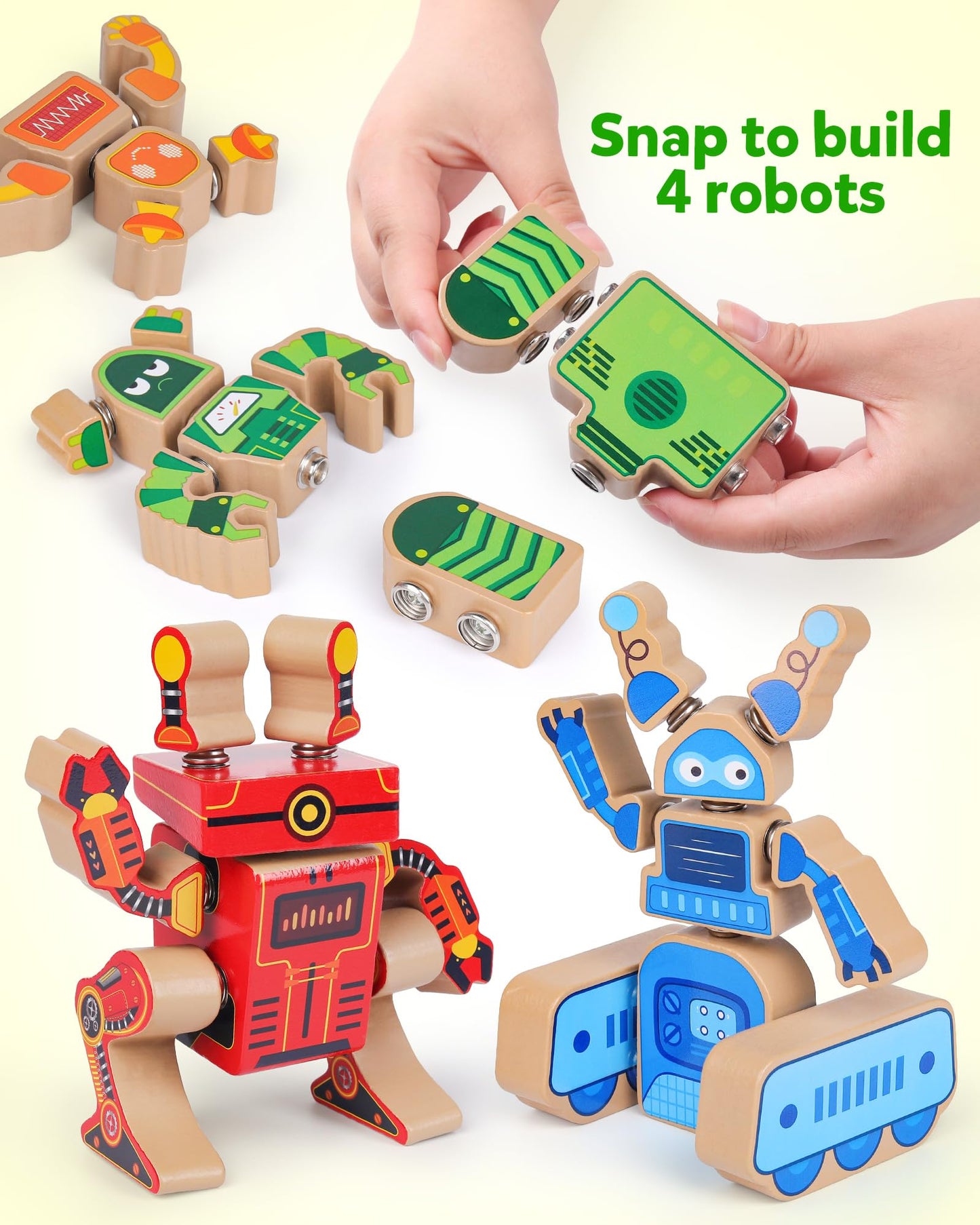 Coogam Fine Motor Building Robot Blocks – Wooden STEM Toy for Ages 3–5