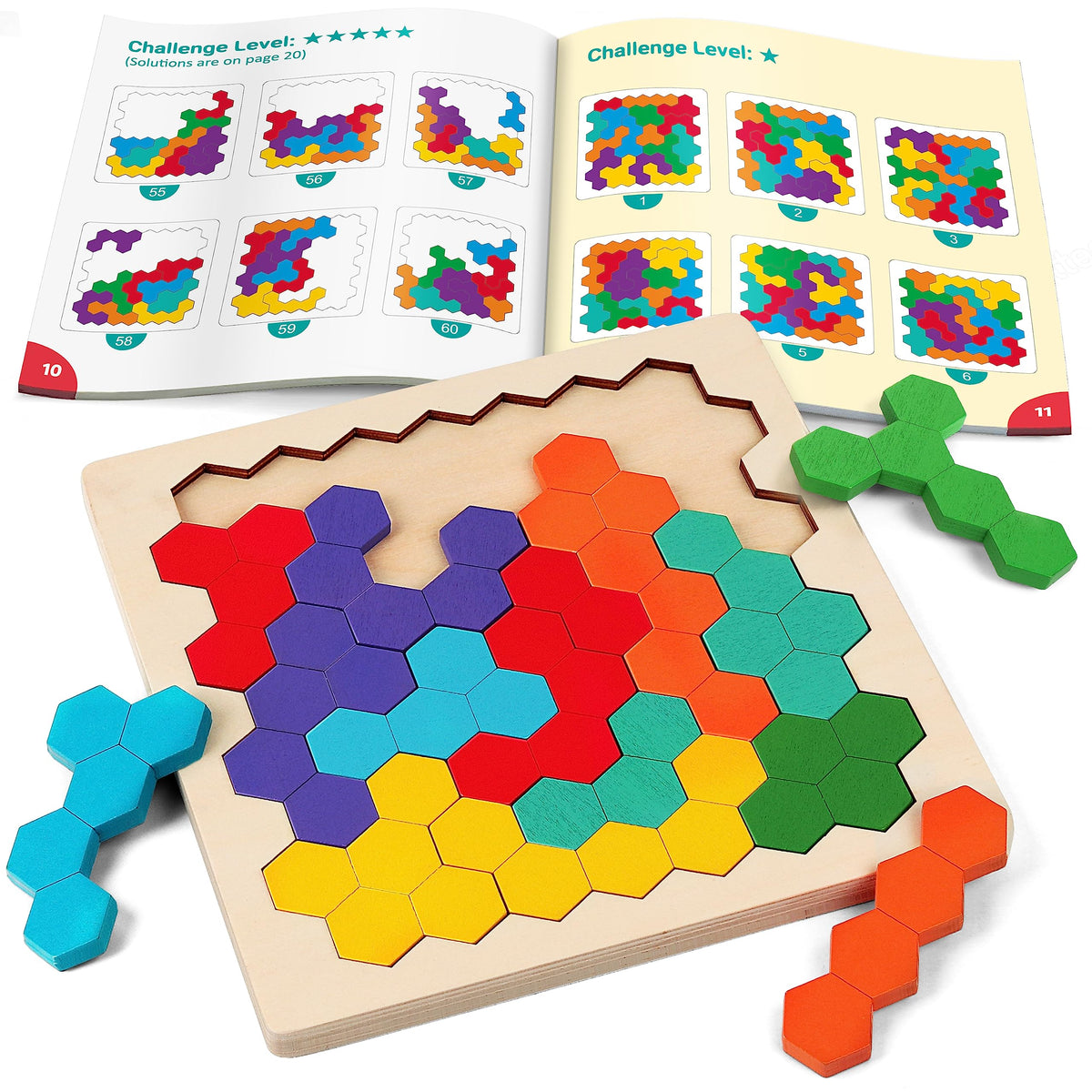 Coogam Wooden Tangram Puzzle – Colorful Tangram Brain Teaser & Montessori STEM Toy