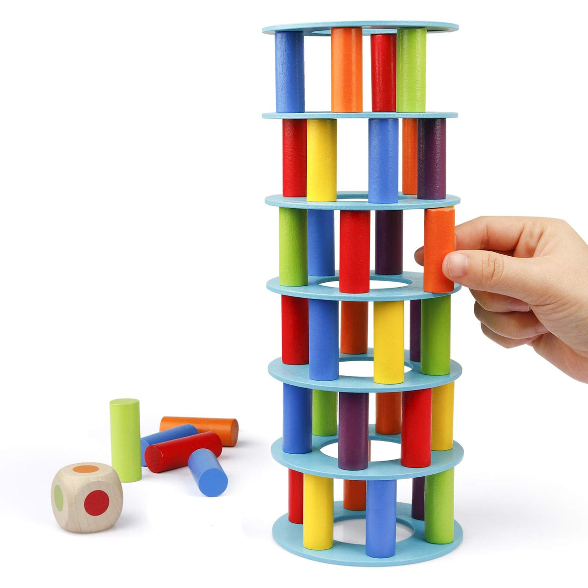 Coogam Wooden Tower Stacking Game - Montessori Blocks for Fine Motor Skills and Family Fun