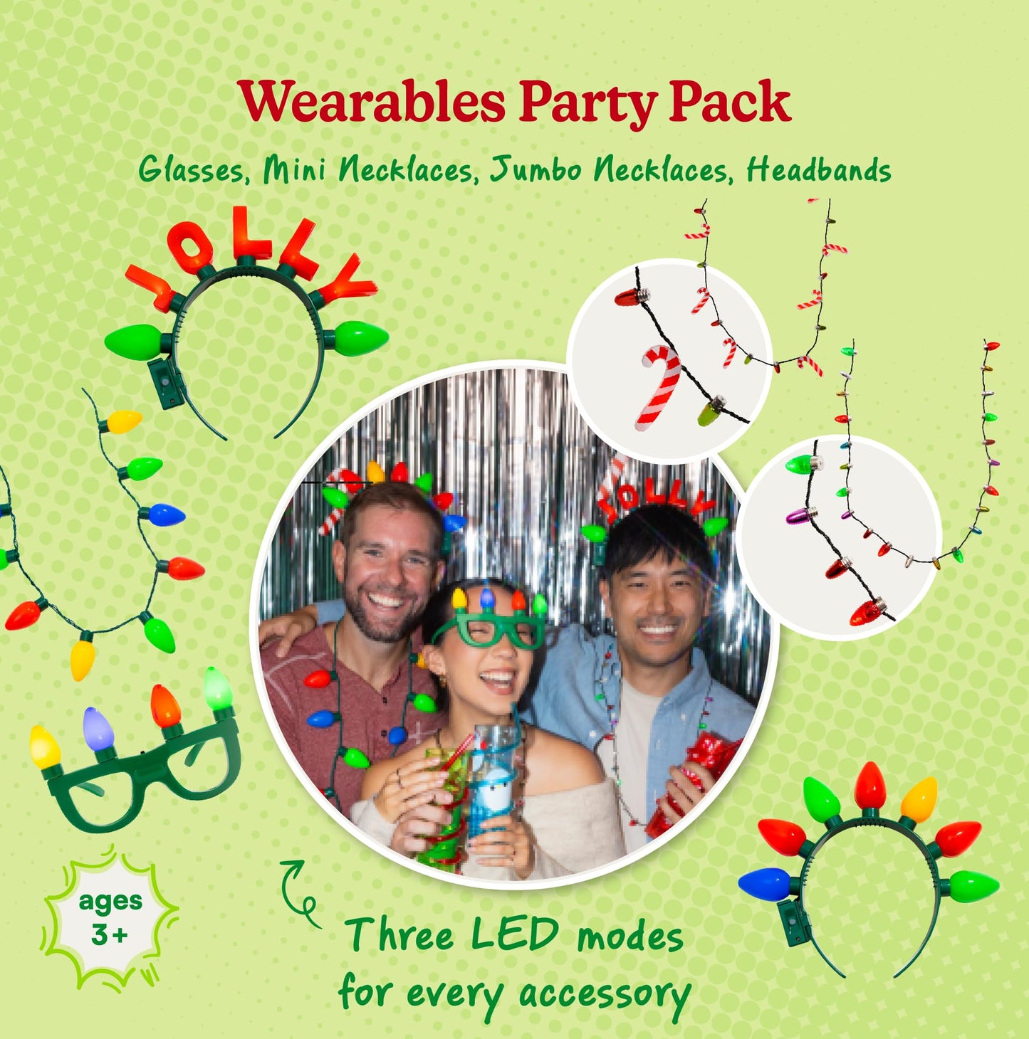 Cool Things Corp Light Up Christmas Necklace & Headband Set (4pc) – LED Holiday Accessories