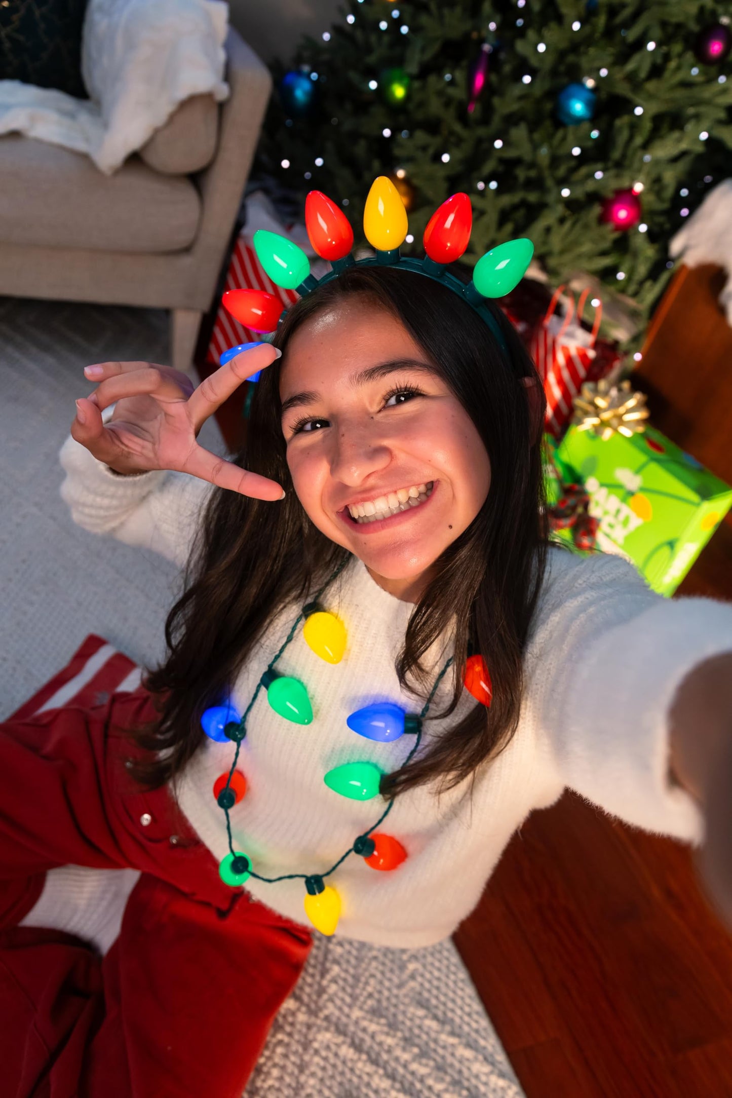 Cool Things Corp Light Up Christmas Necklace & Headband Set (4pc) – LED Holiday Accessories