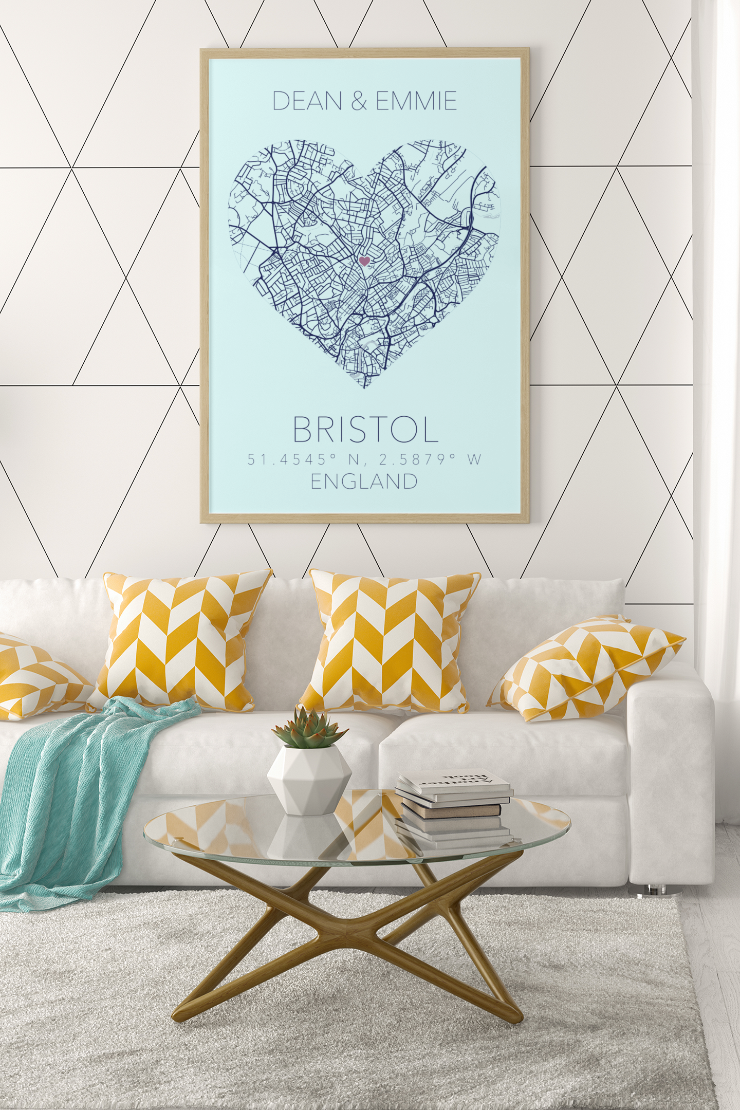 Couples Love Heart Map Any City & Country with Coordinates Personalised Wall Decor Print with 10 New Styles