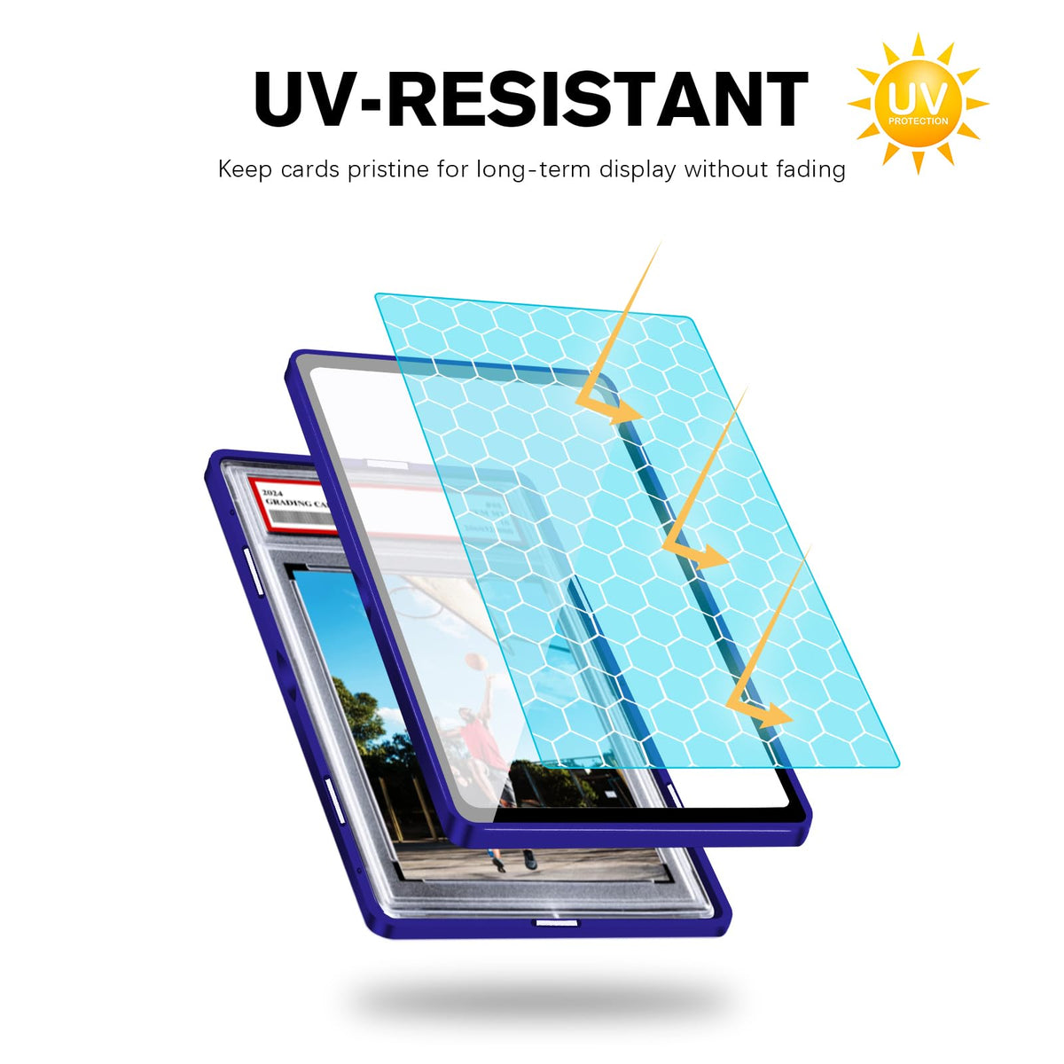 Coolbyl Magnetic Trading Card Slab Protector – Premium Aluminum Case with UV-Resistant Glass, Blue