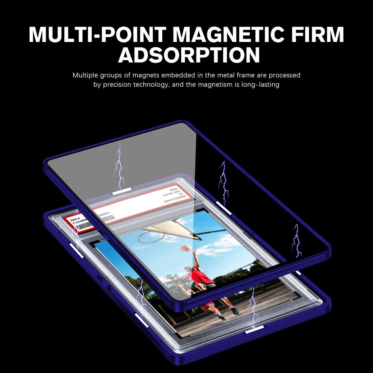 Coolbyl Magnetic Trading Card Slab Protector – Premium Aluminum Case with UV-Resistant Glass, Blue