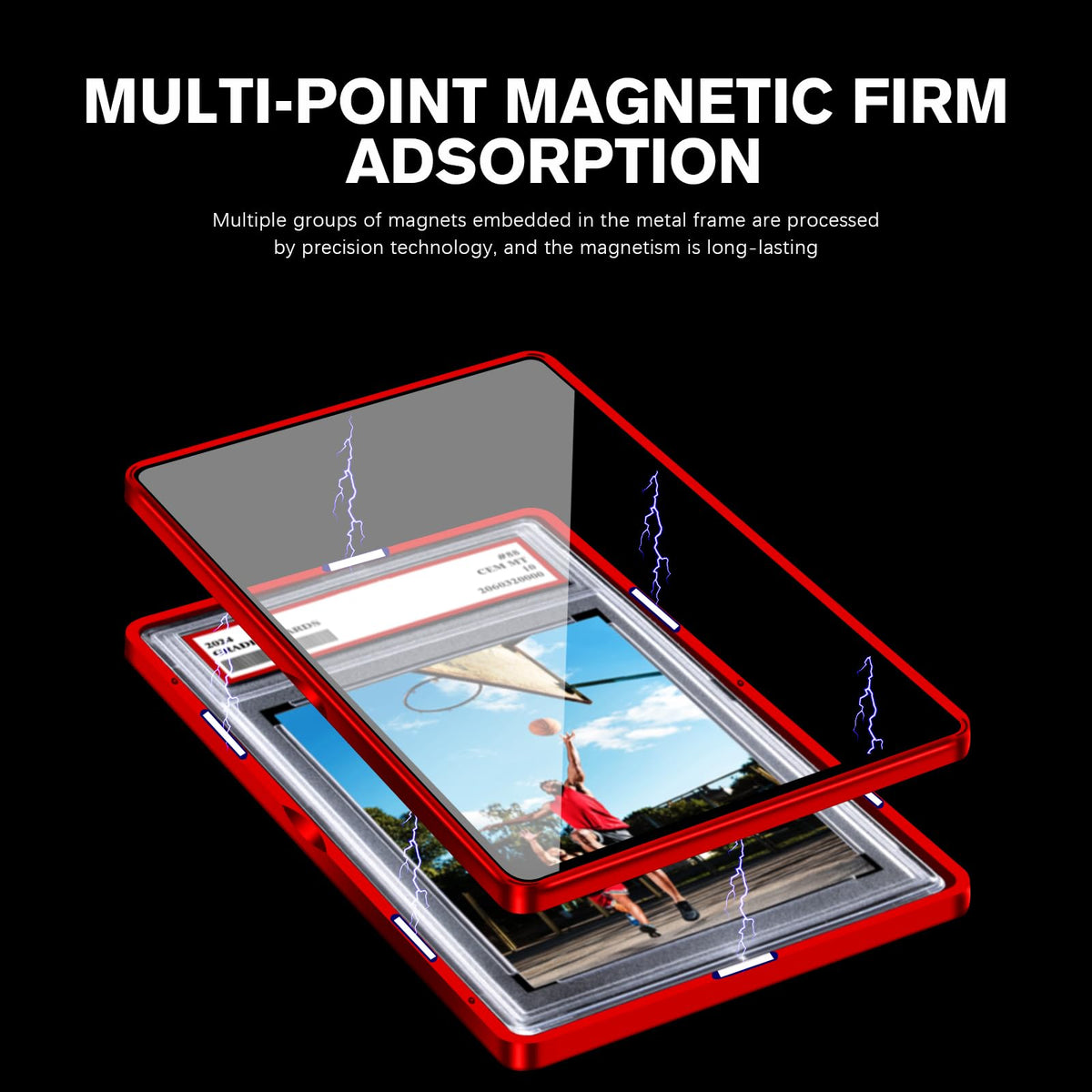 Coolbyl Magnetic Slab Protector for Trading Cards – Premium Aluminum, UV-Resistant Glass, Red