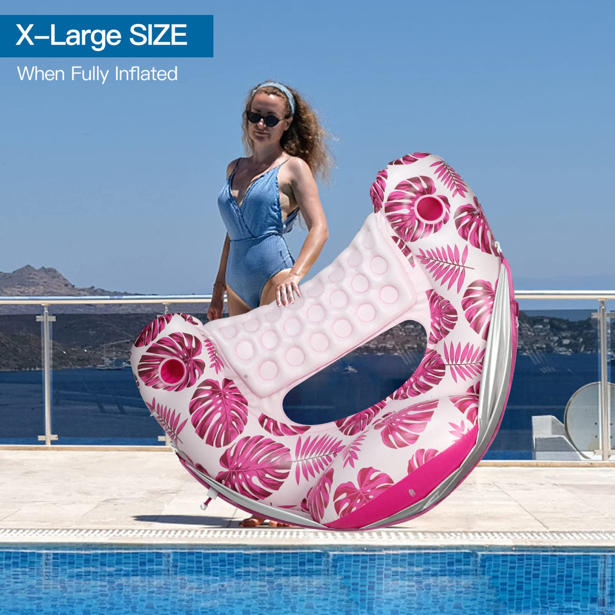 COOLCOOLDEE Pool Float with Canopy – XL Lounge Chair with Cup Holders