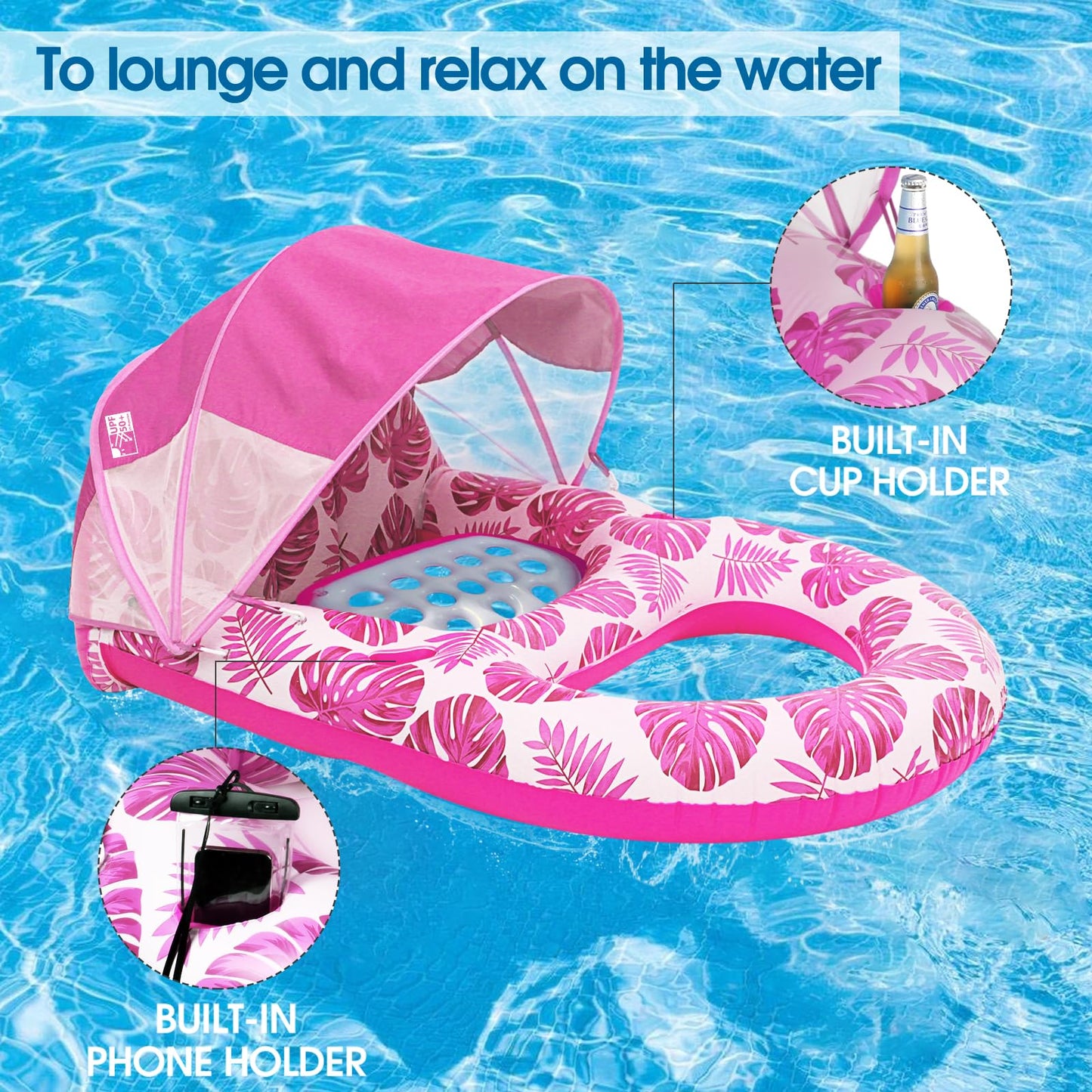 COOLCOOLDEE Pool Lounge Float with Canopy – UPF50+, Extra Large
