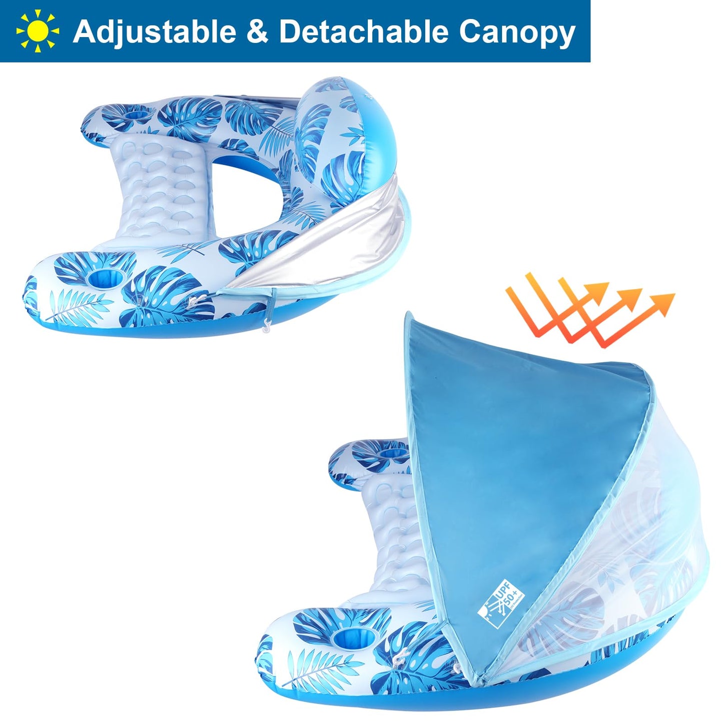 COOLCOOLDEE Pool Float with Canopy – XL Adults Lounger with Cup Holders & Headrest