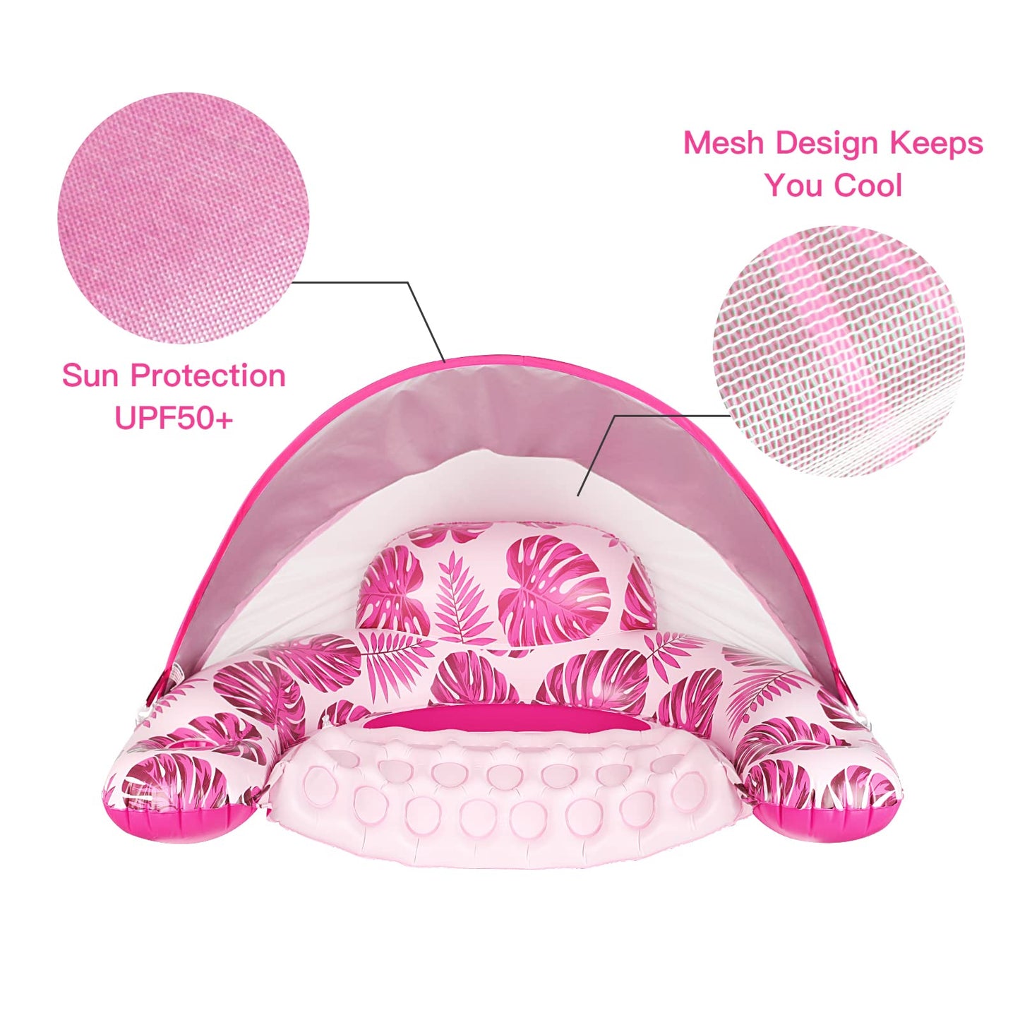 COOLCOOLDEE Pool Float with Canopy – XL Lounge Chair with Cup Holders