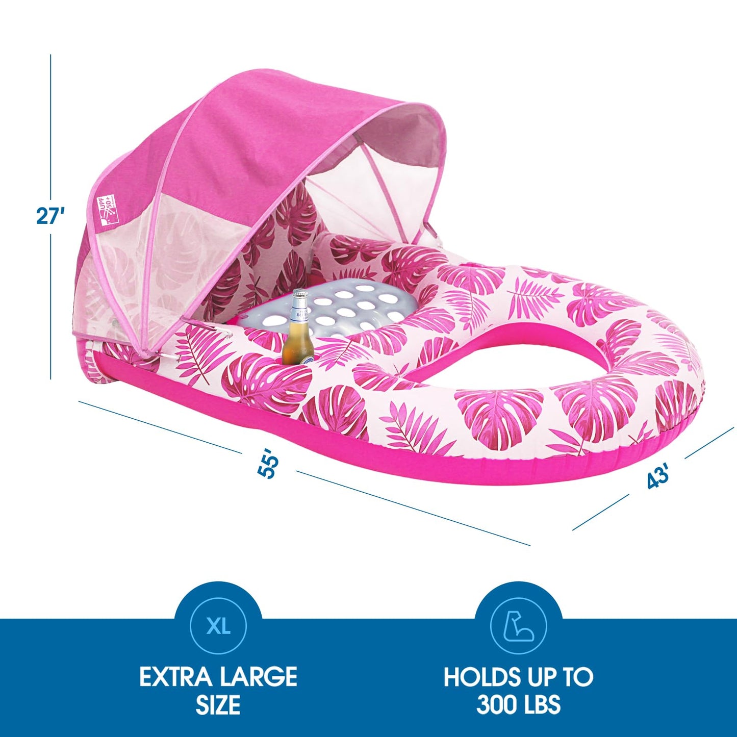 COOLCOOLDEE Pool Lounge Float with Canopy – UPF50+, Extra Large