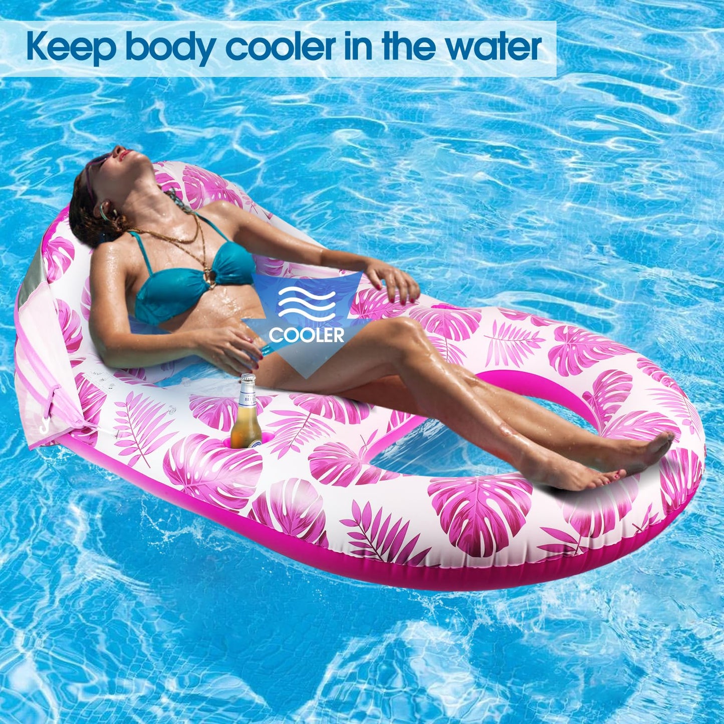 COOLCOOLDEE Pool Lounge Float with Canopy – UPF50+, Extra Large