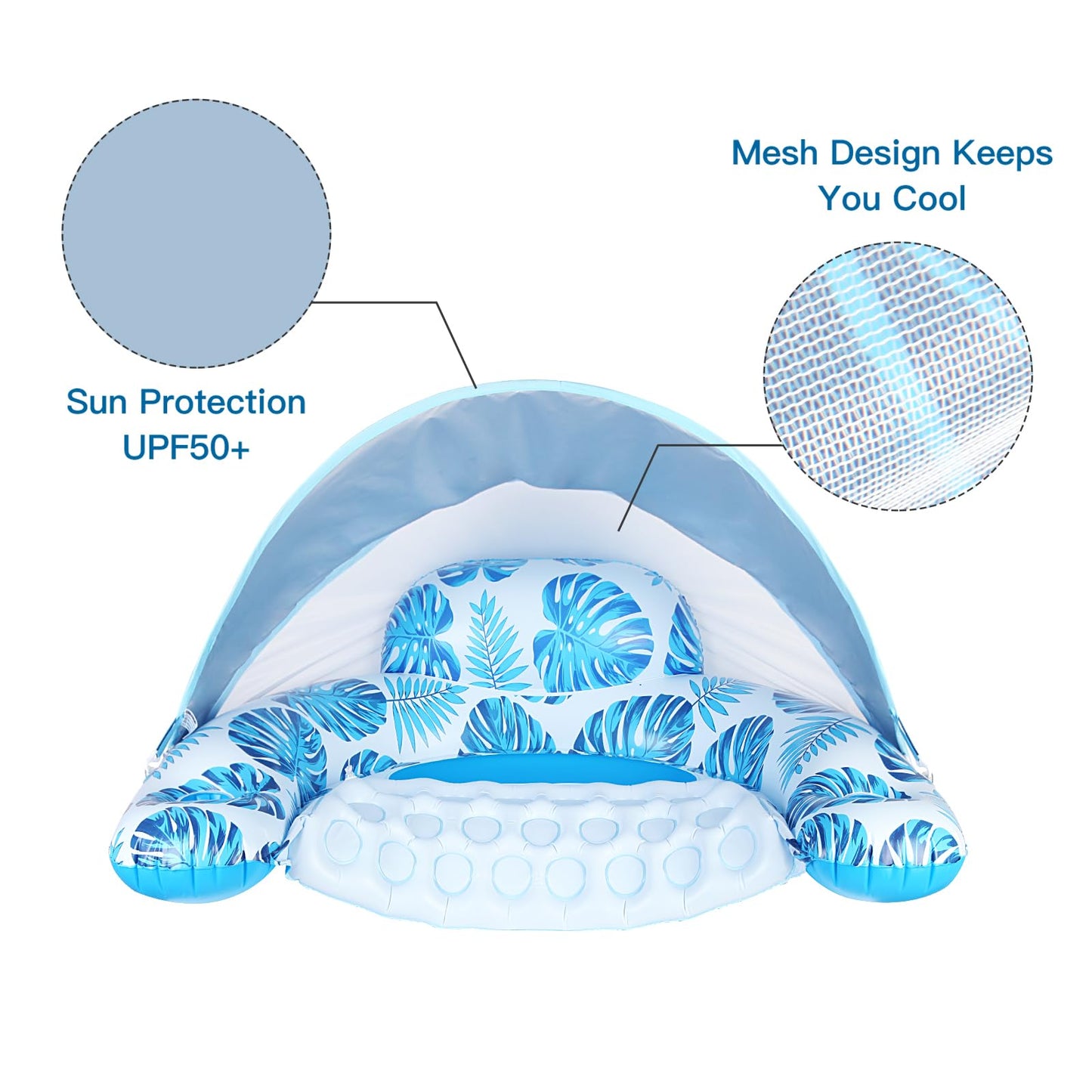 COOLCOOLDEE Pool Float with Canopy – XL Adults Lounger with Cup Holders & Headrest