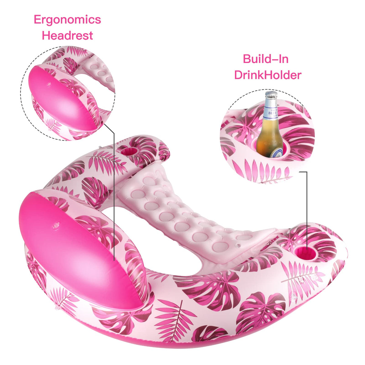 COOLCOOLDEE Pool Float with Canopy – XL Lounge Chair with Cup Holders