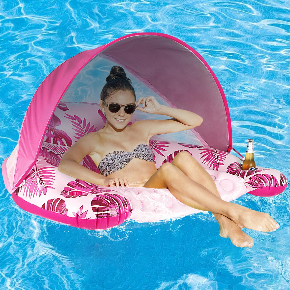 COOLCOOLDEE Pool Float with Canopy – XL Lounge Chair with Cup Holders