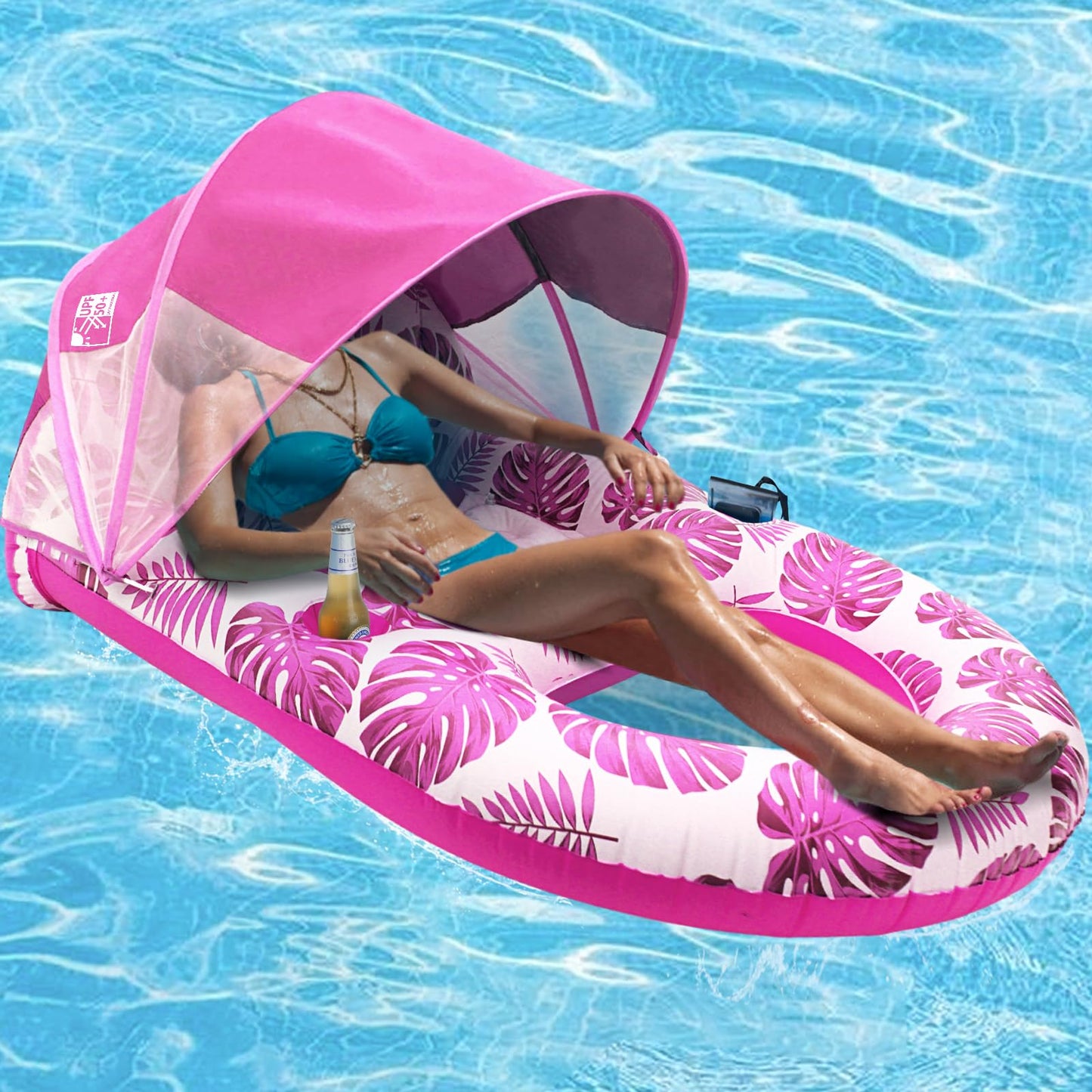COOLCOOLDEE Pool Lounge Float with Canopy – UPF50+, Extra Large