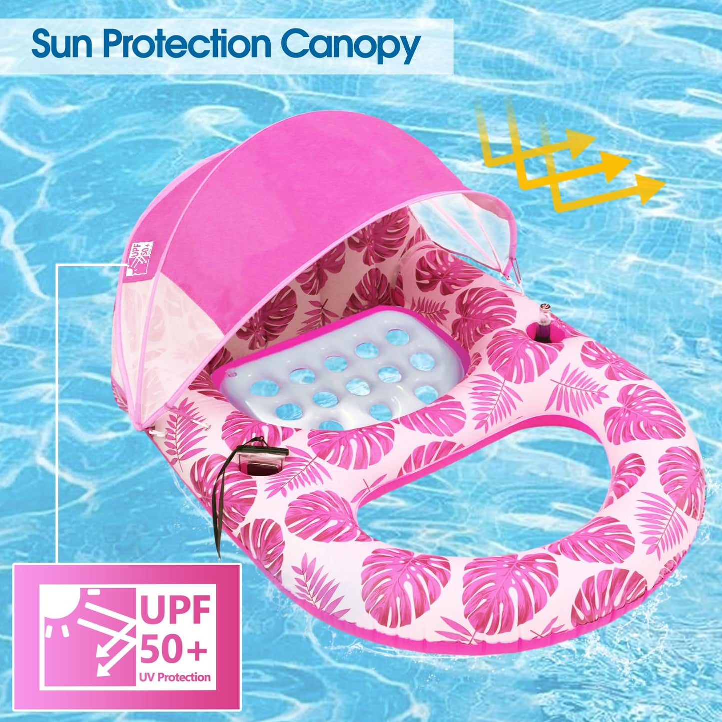 COOLCOOLDEE Pool Lounge Float with Canopy – UPF50+, Extra Large