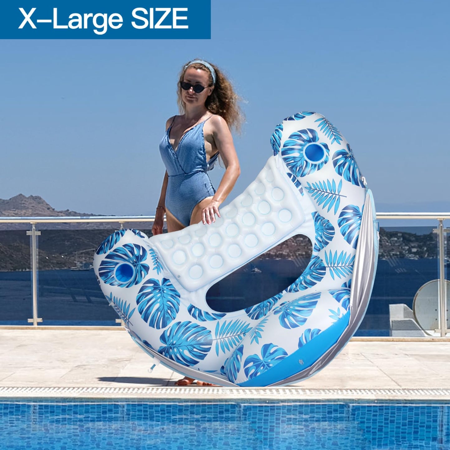 COOLCOOLDEE Pool Float with Canopy – XL Adults Lounger with Cup Holders & Headrest