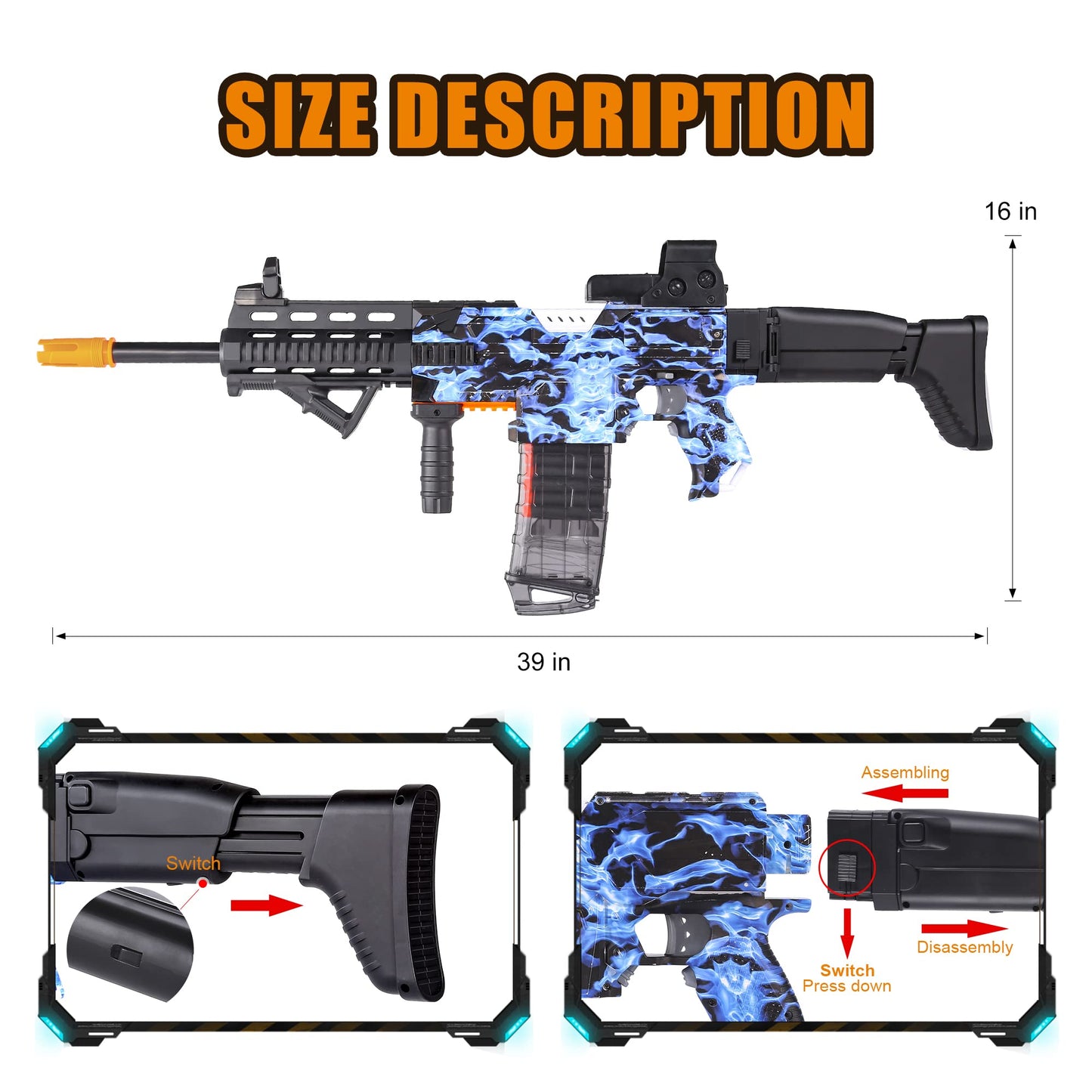 COOLFOX Electric Automatic Toy Gun – Burst Soft Bullets, 100 Darts, 3 Modes (Blue)