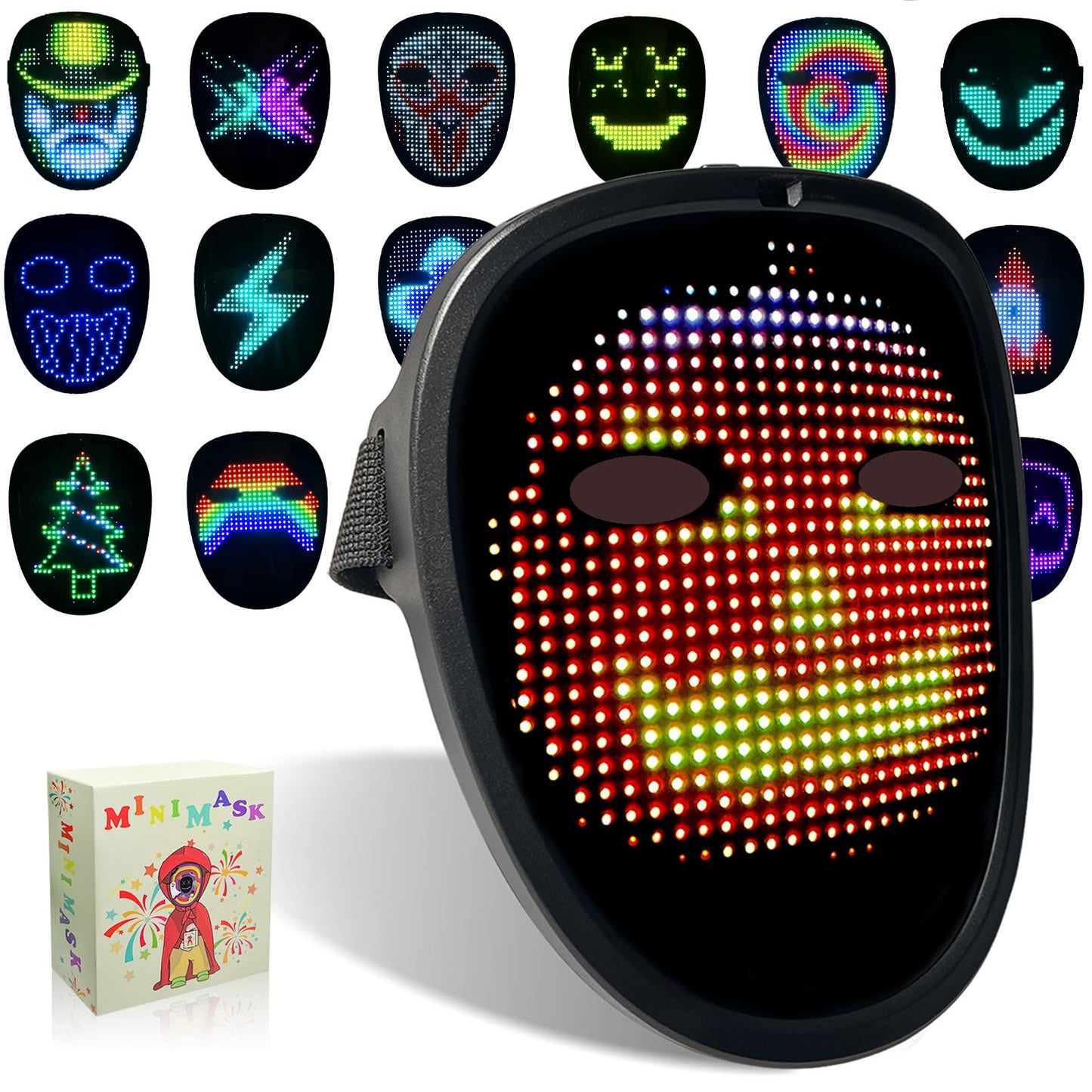 COOLGUARDER Kids LED Mask with Gesture Sensing – 70 Patterns for Halloween & Cosplay