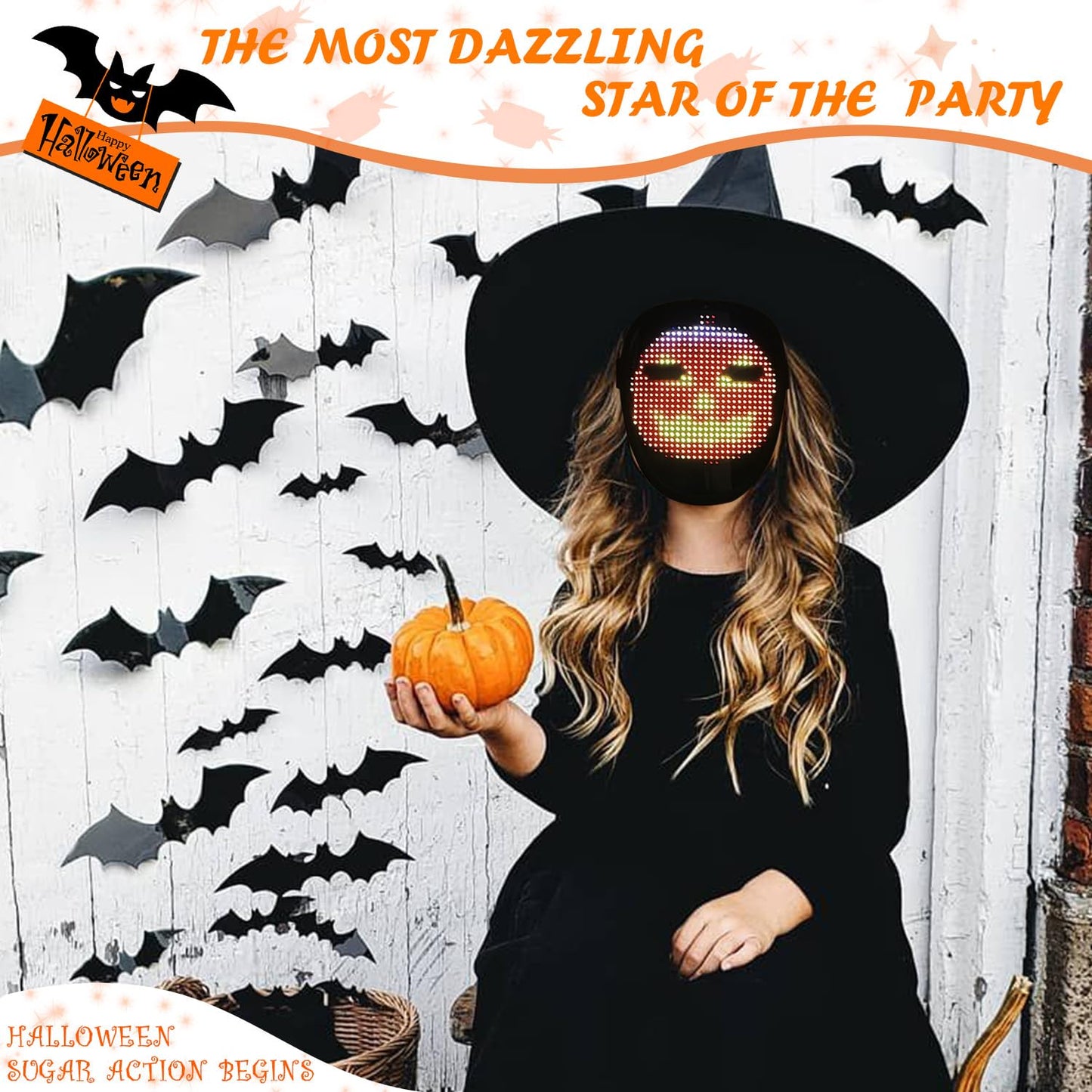 COOLGUARDER Kids LED Mask with Gesture Sensing – 70 Patterns for Halloween & Cosplay