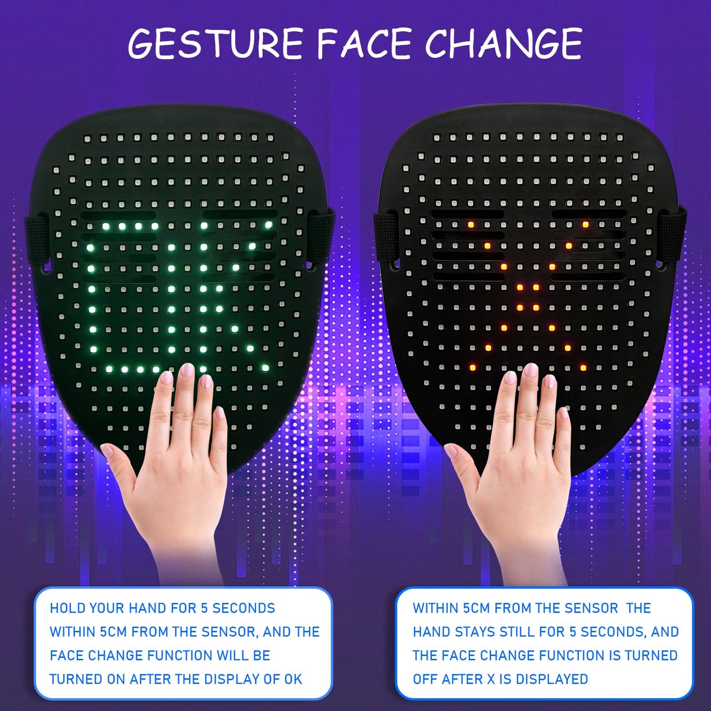 COOLGUARDER LED Mask with Gesture Sensing – 50 Patterns for Cosplay, Halloween & Parties