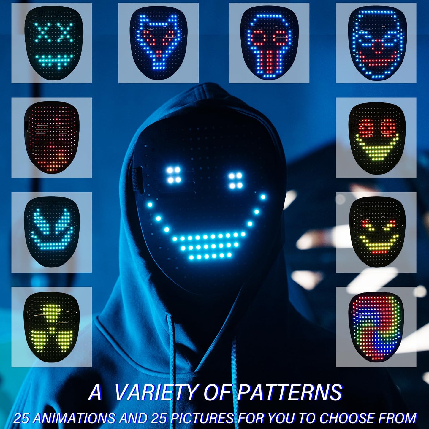 COOLGUARDER LED Mask with Gesture Sensing – 50 Patterns for Cosplay, Halloween & Parties