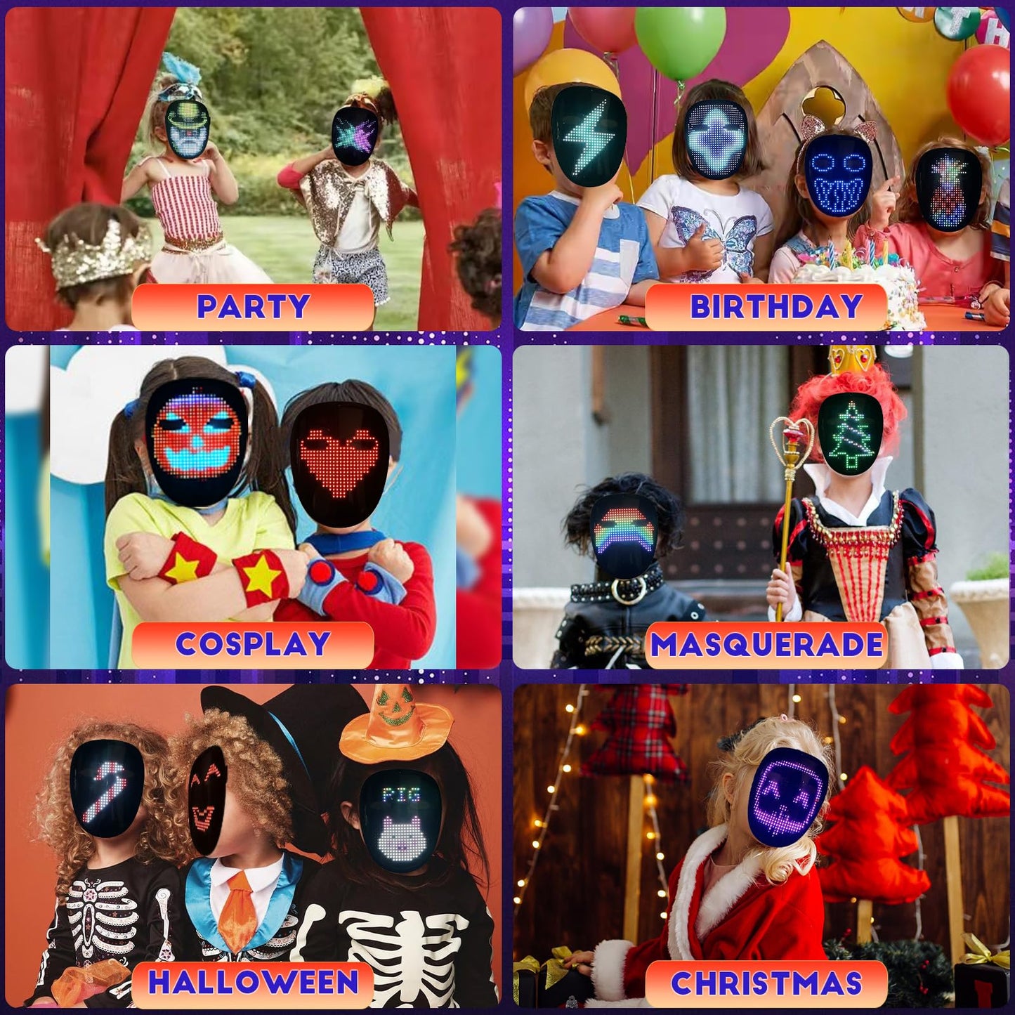 COOLGUARDER Kids LED Mask with Gesture Sensing – 70 Patterns for Halloween & Cosplay