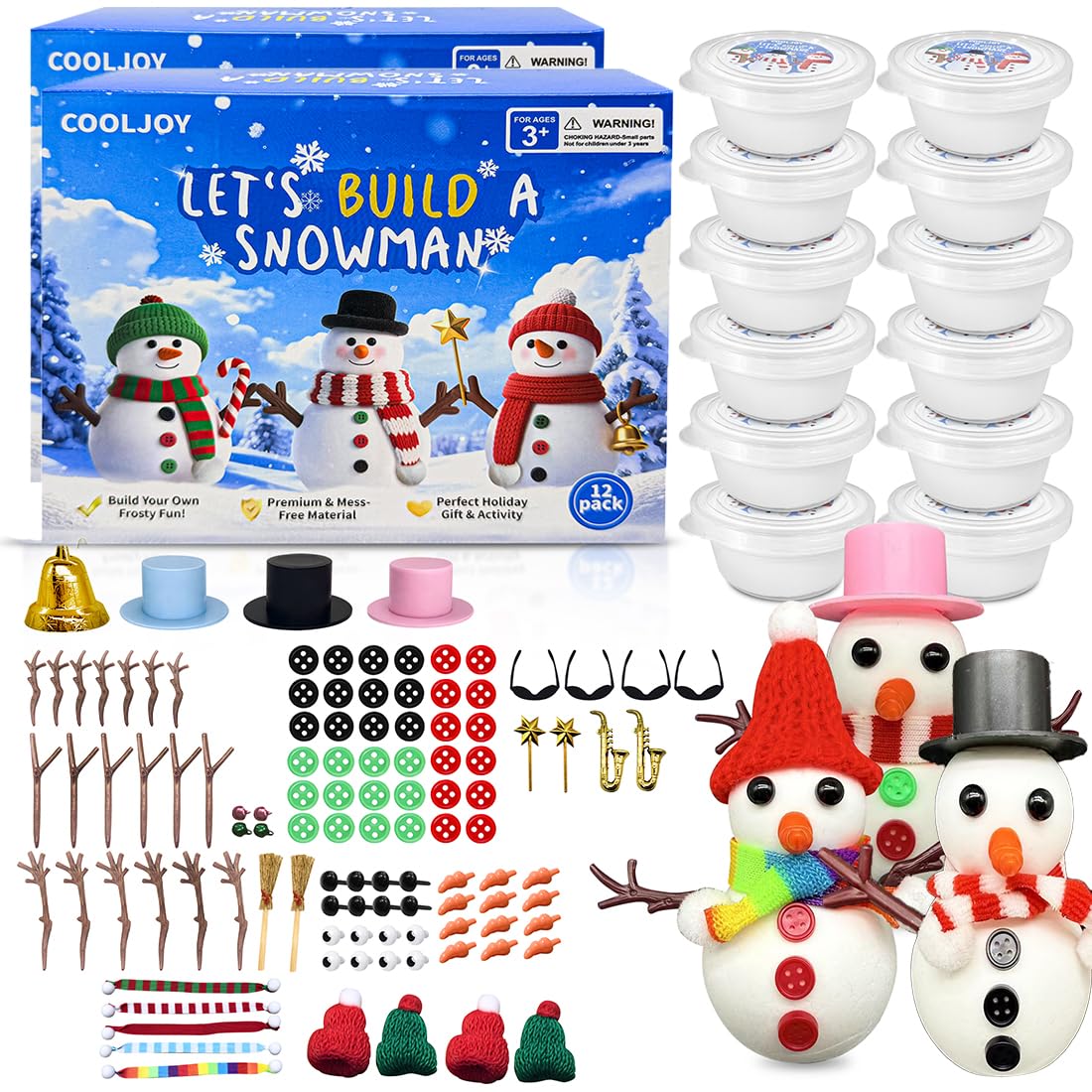 COOLJOY 12 Pack Build a Snowman Kit – DIY Snowman Crafts for Kids
